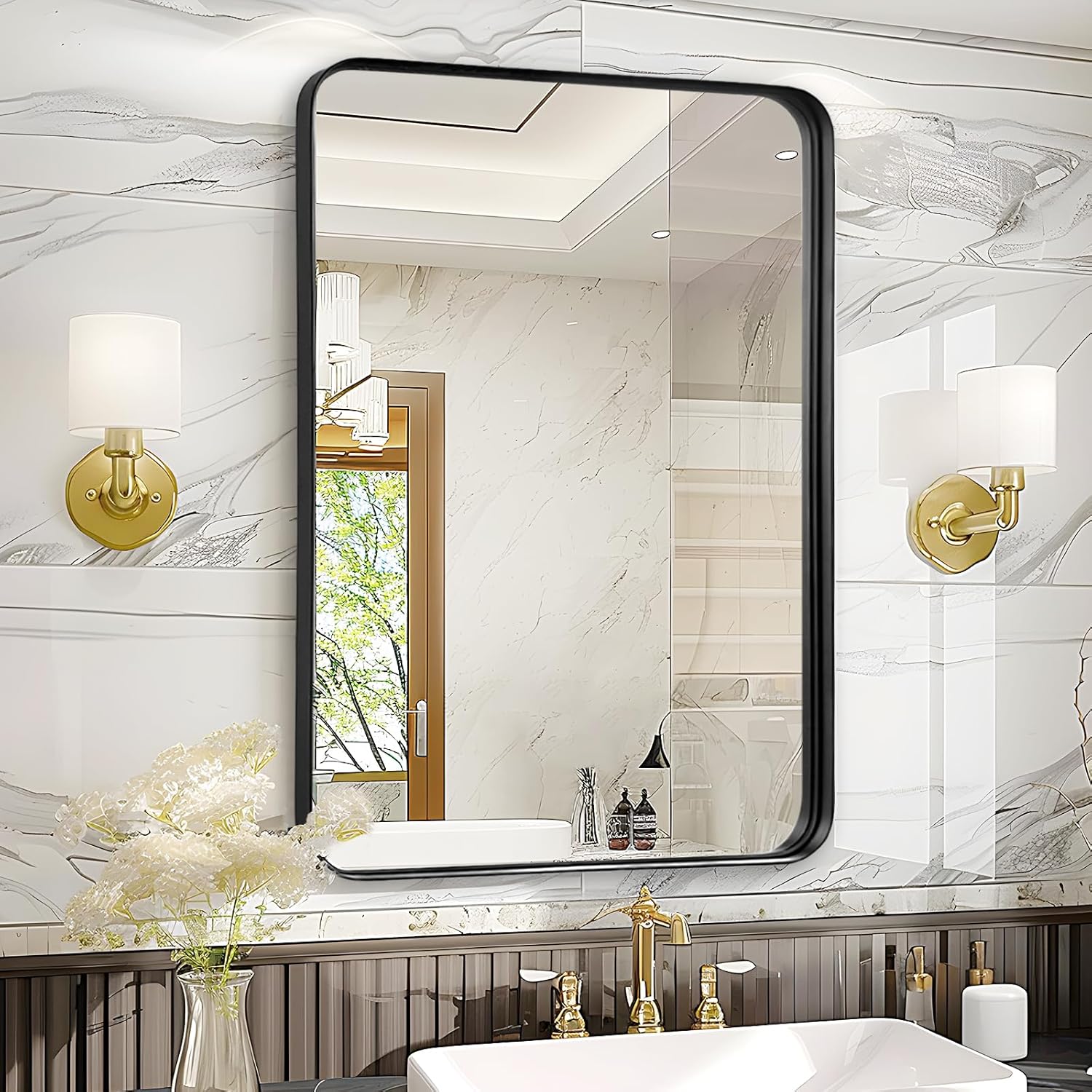 Fabuday Bathroom Mirror Over Sink - 22x30 Inch Black Matte Frame Rectangle Mirro...