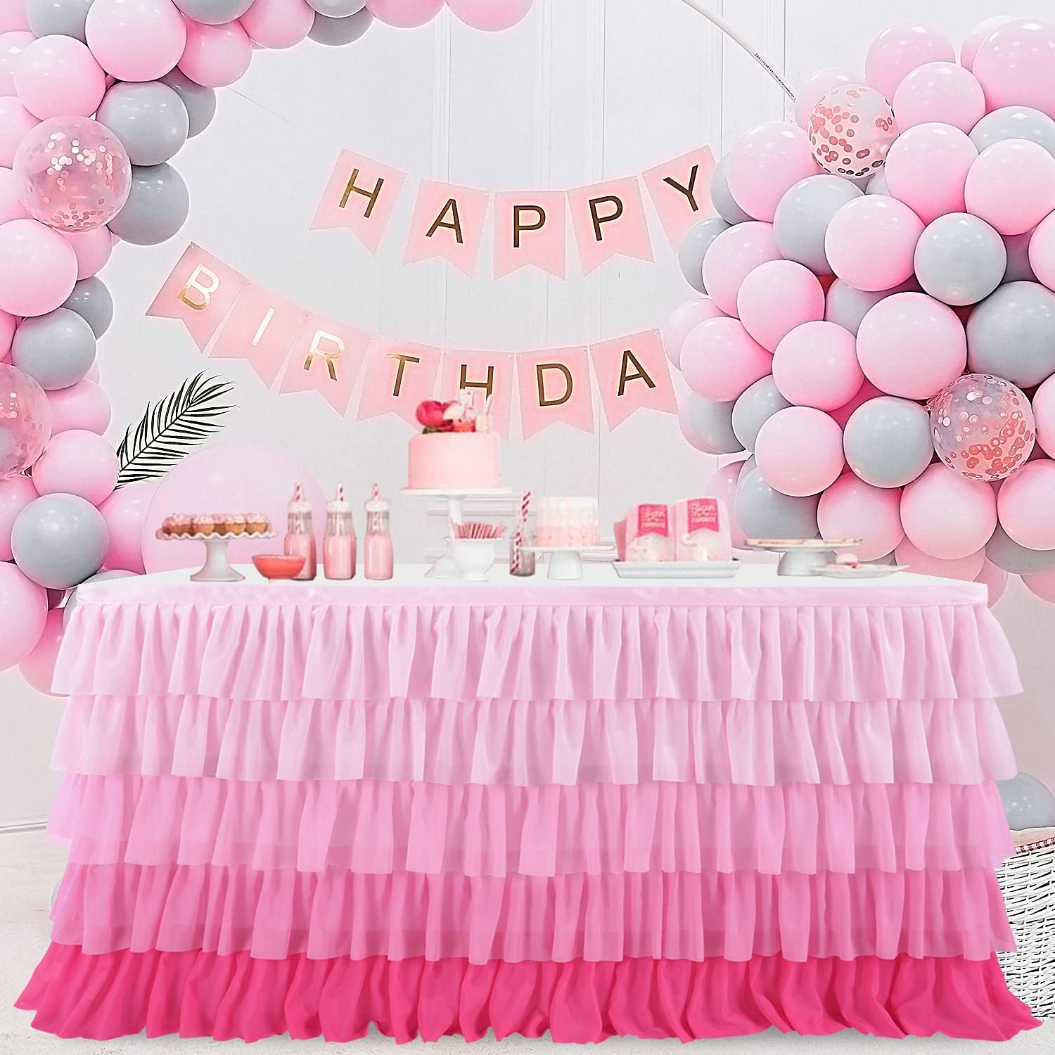 Pink Tablecloth Tutu Table Skirt for Rectangle Tables 6ft Birthday Baby Shower P...