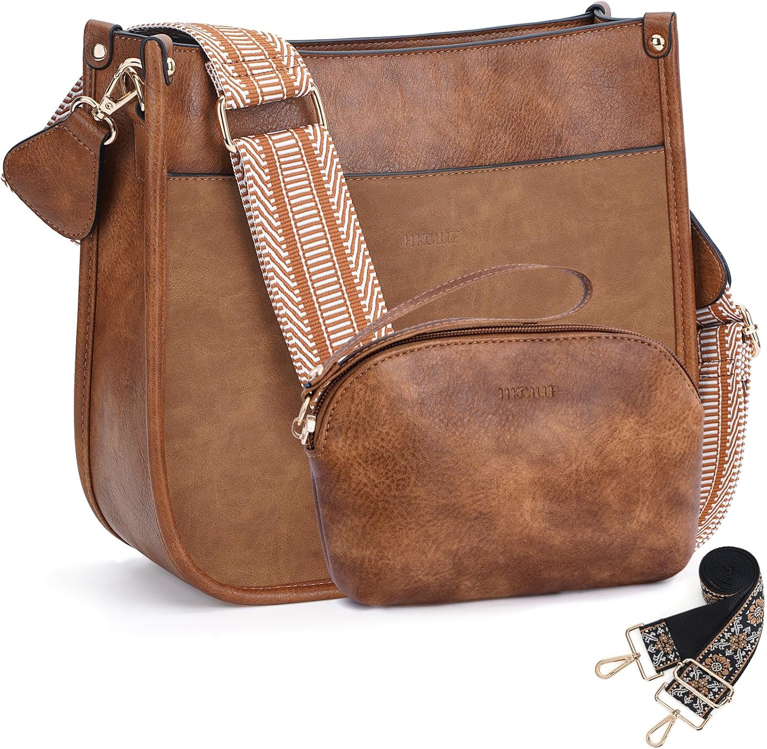 HKCLUF Crossbody Bag Purse for Women 2PCS/Set Leather Hobo Handbag Wallet Set Wi...