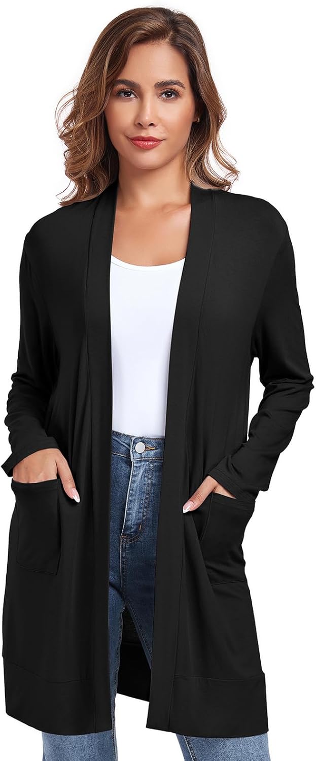 TownCat Womens Lightweight Cardigan with Pocket, Long Sleeve Open Front Casual L...