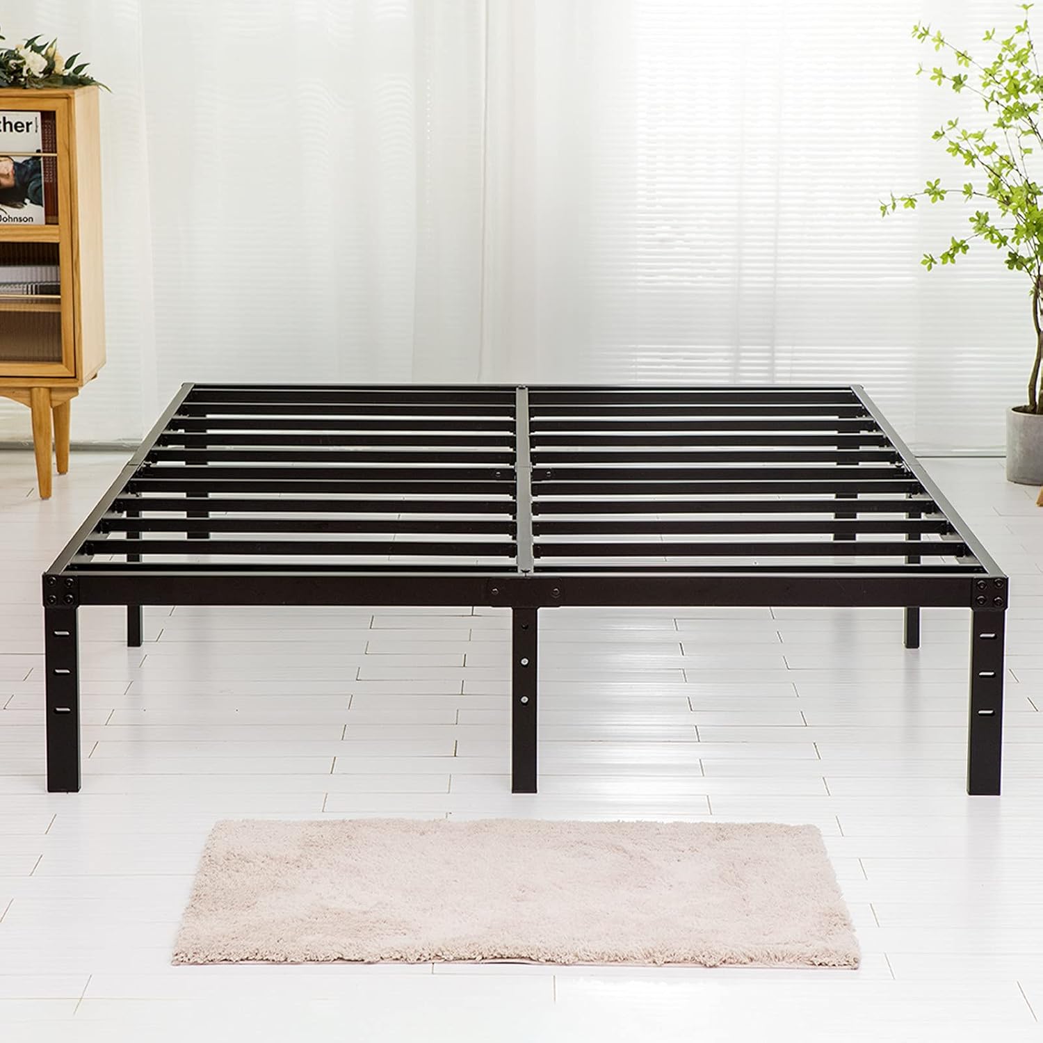 King Size Bed Frame, 3500lbs Heavy Duty Metal Frames with Steel Slats Support 14...