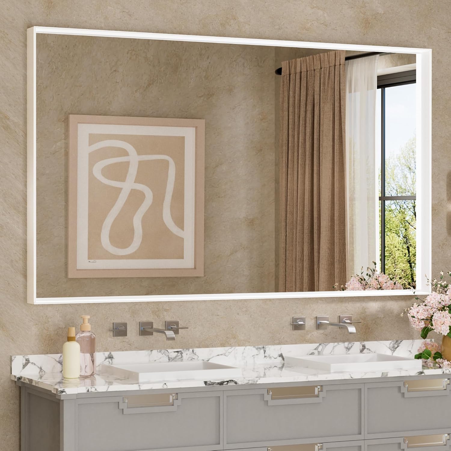 Keonjinn 60 x 36 Inch White Bathroom Mirrors Metal...