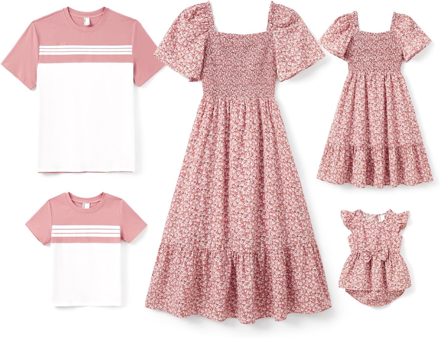 PATPAT Family Matching Outfits Boho Floral Print Square Neck Puff Sleeve Smocked...