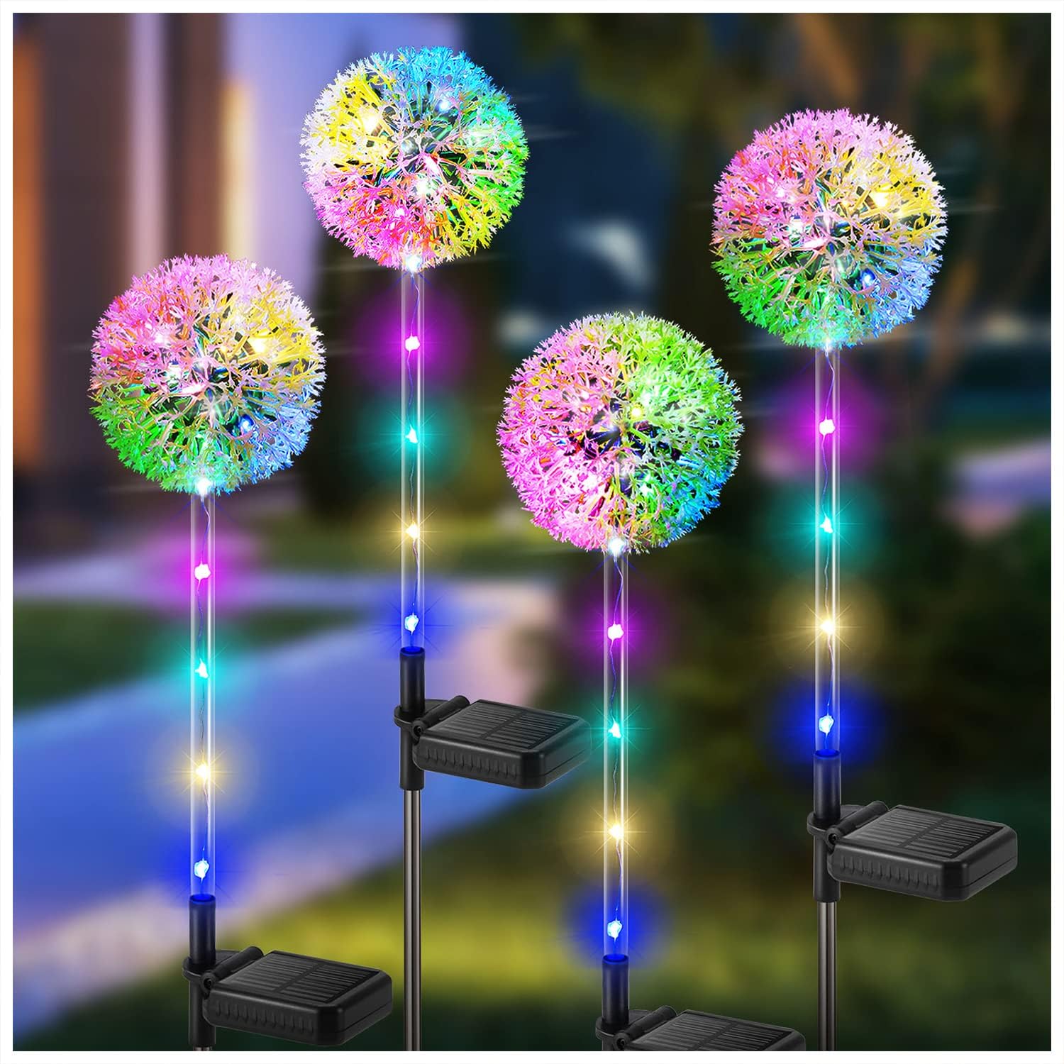 BUCASA Solar Lights Outdoor Garden, 4 Pack Dandelion Garden Christmas Lights wit...