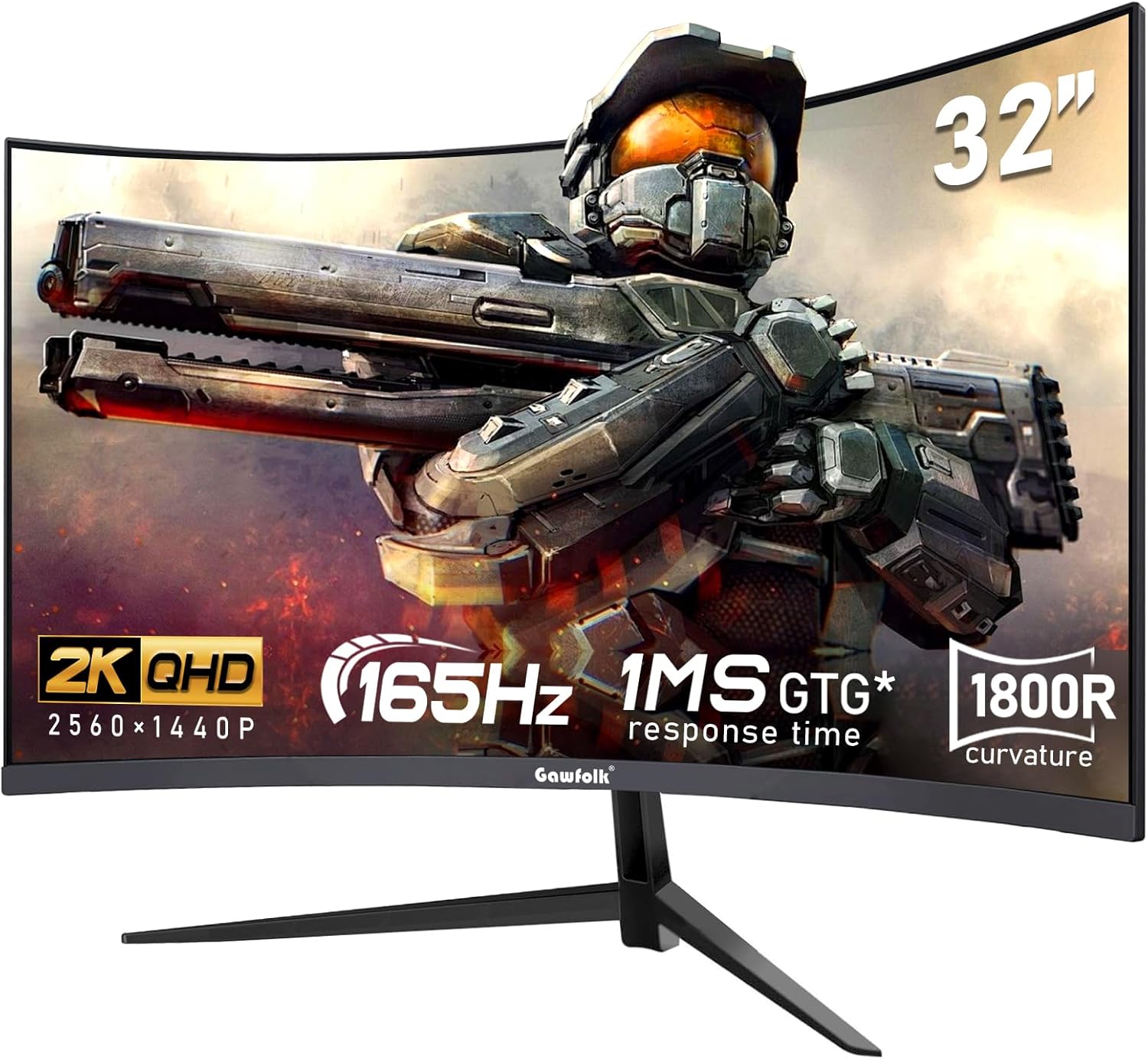 Gawfolk 32-inch PC screen,2K WQHD(2560×1440P),165Hz curved Gaming Monitors, 1ms...