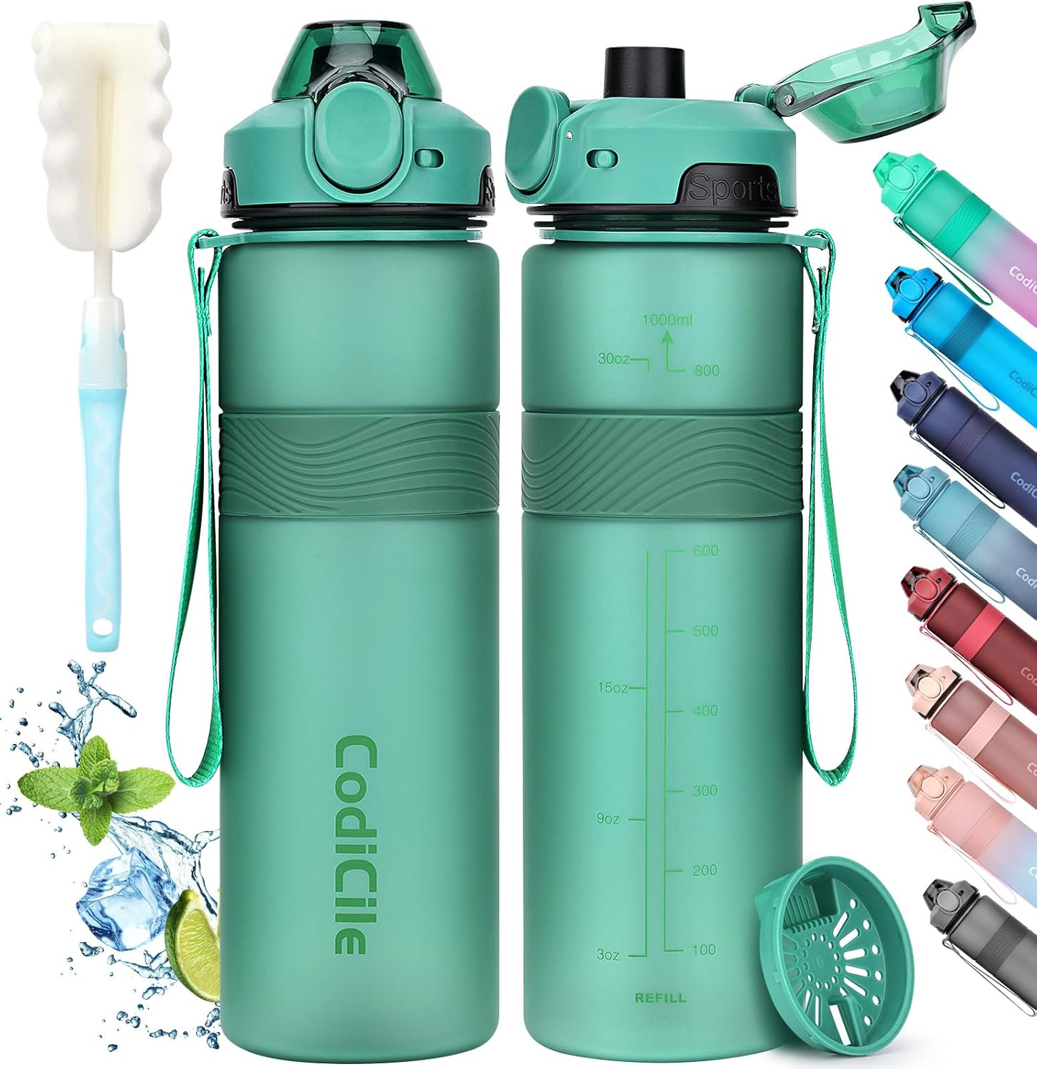 CodiCile Water Bottle, BPA Free 1l Water Bottle Leak Proof Drinks Bottle, Large...