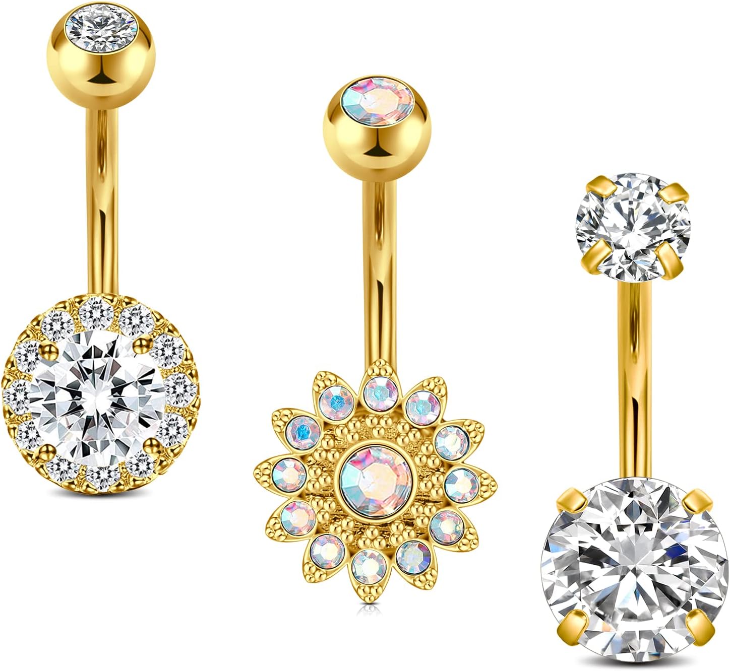 Crdifu Pack of 5 Stainless Steel Belly Button Ring Set 14 Gauge 10mm Barbell Nav...