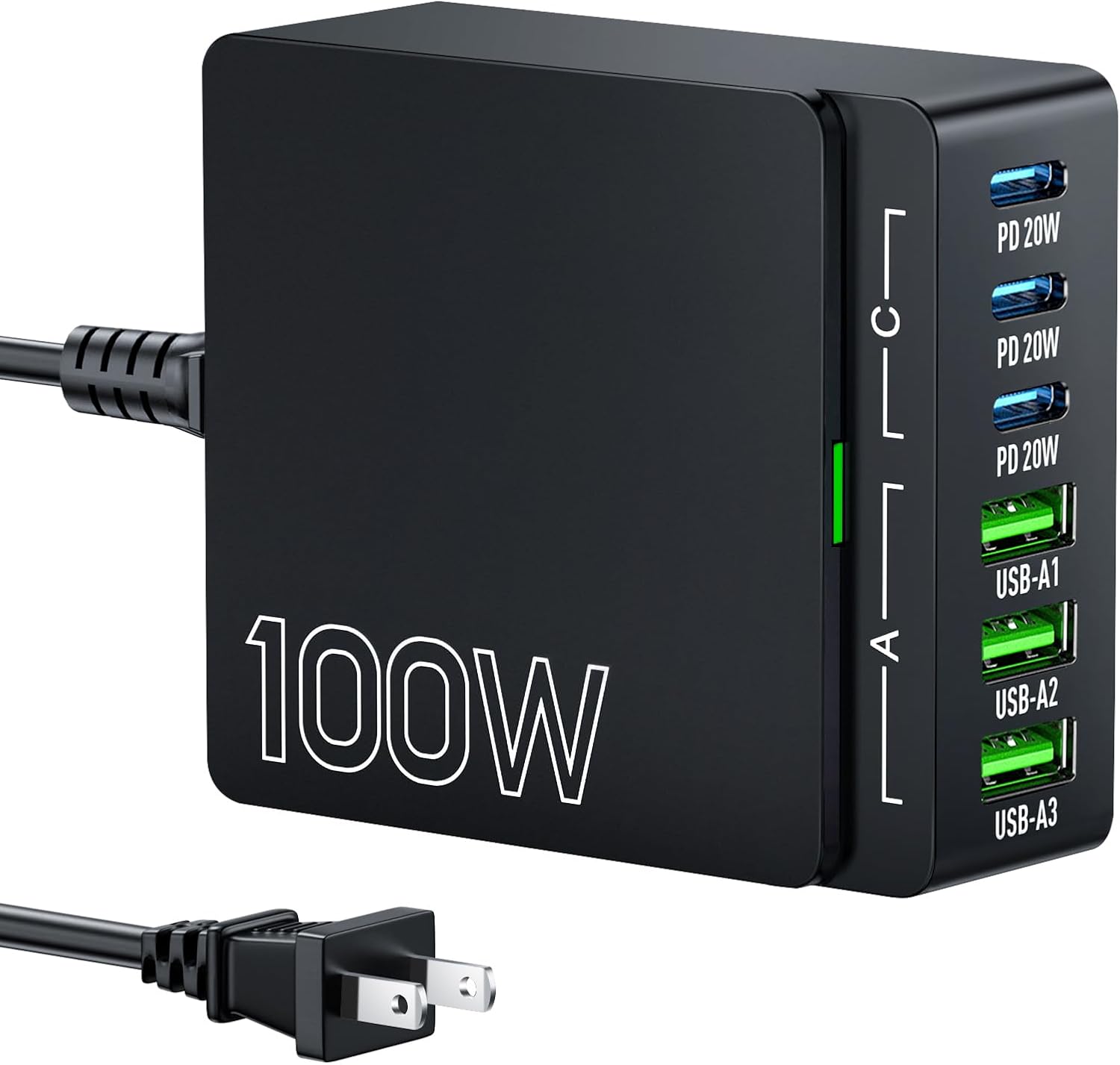 USB C Charger Block Charging Station: 100W 6 Port GaN Fast Charging Brick Hub Cu...