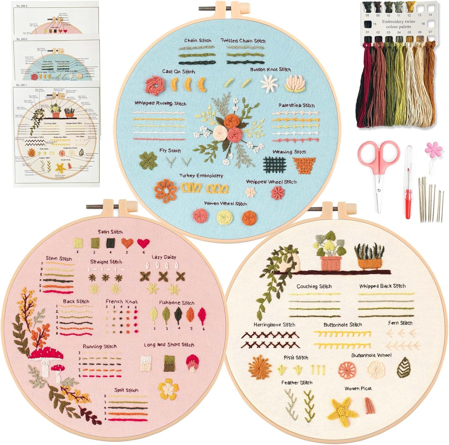 Myfelicity 3 Embroidery kit for Beginners, Embroidery Starter Kits to Learn 30 D...