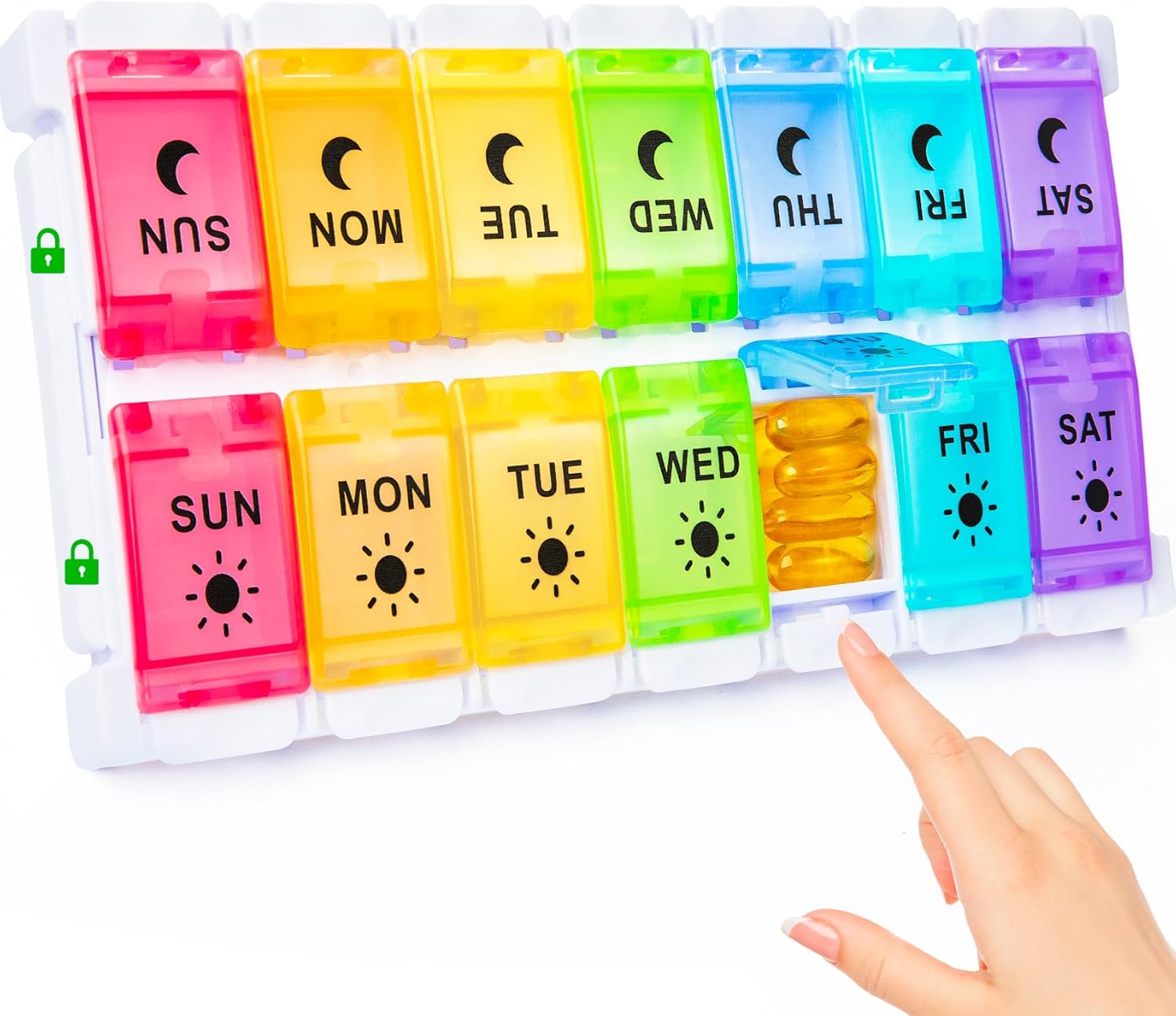 7 Day Pill Organiser 2 Times A Day, Weekly Pill Box Push Button 2 in 1 Design, L...