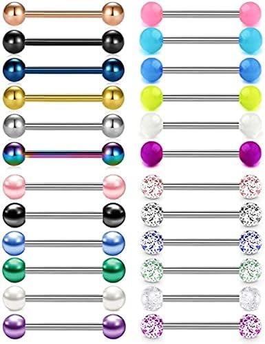 Rajnard Tongue Bar Tongue Piercing 14G 14mm 16mm Surgical Steel with Pearl Ball...
