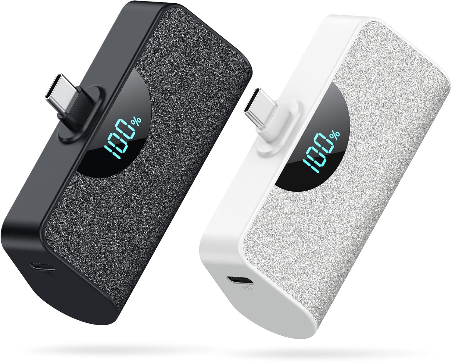 [2 Pack]Mini Portable Charger USB-C Power Bank 5200mAh,LCD Display PD Fast Charg...