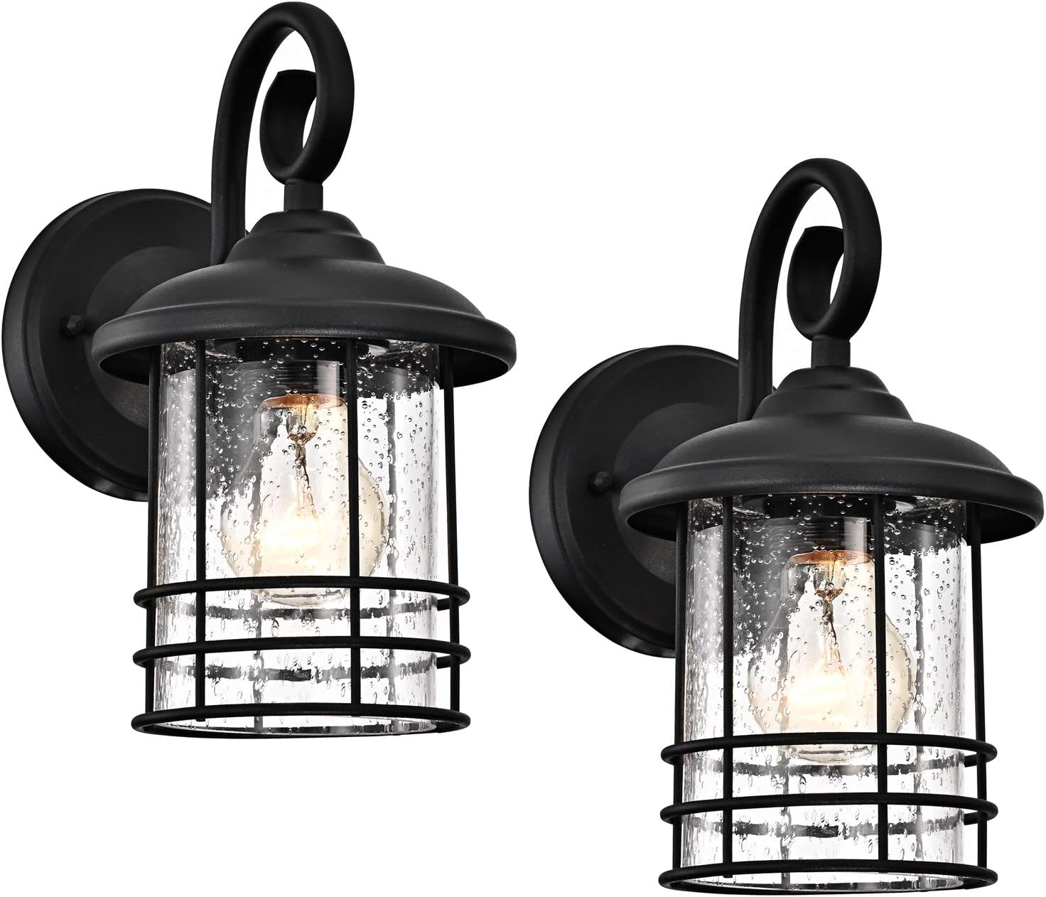 MICSIU Textured Black Outdoor Wall Light 2 Pack, 10 Inch Exterior Wall Lantern L...