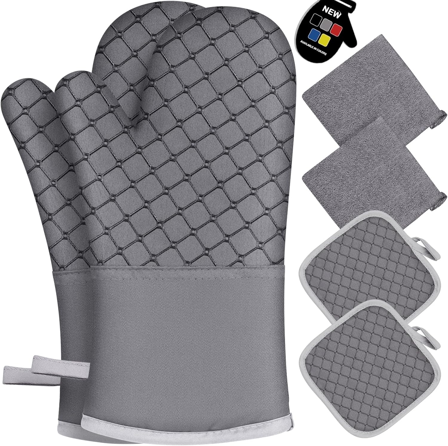 6 Pcs Oven Mitts and Pot Holders, 500℉ Heat Resistant Oven Mitts with Kitchen To...