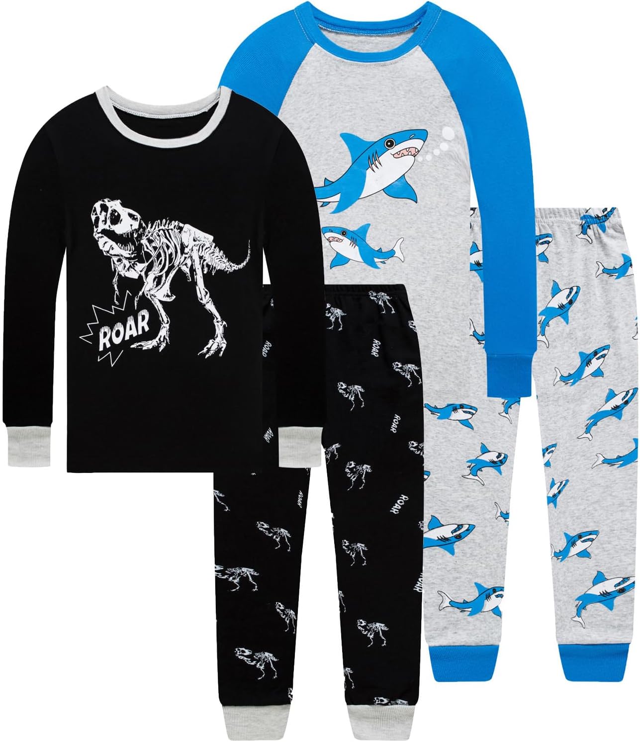 4 Pieces Boys Pajamas Toddler Boys Long Sleeve Cotton Pjs Kids Sleepwear Sets 24...