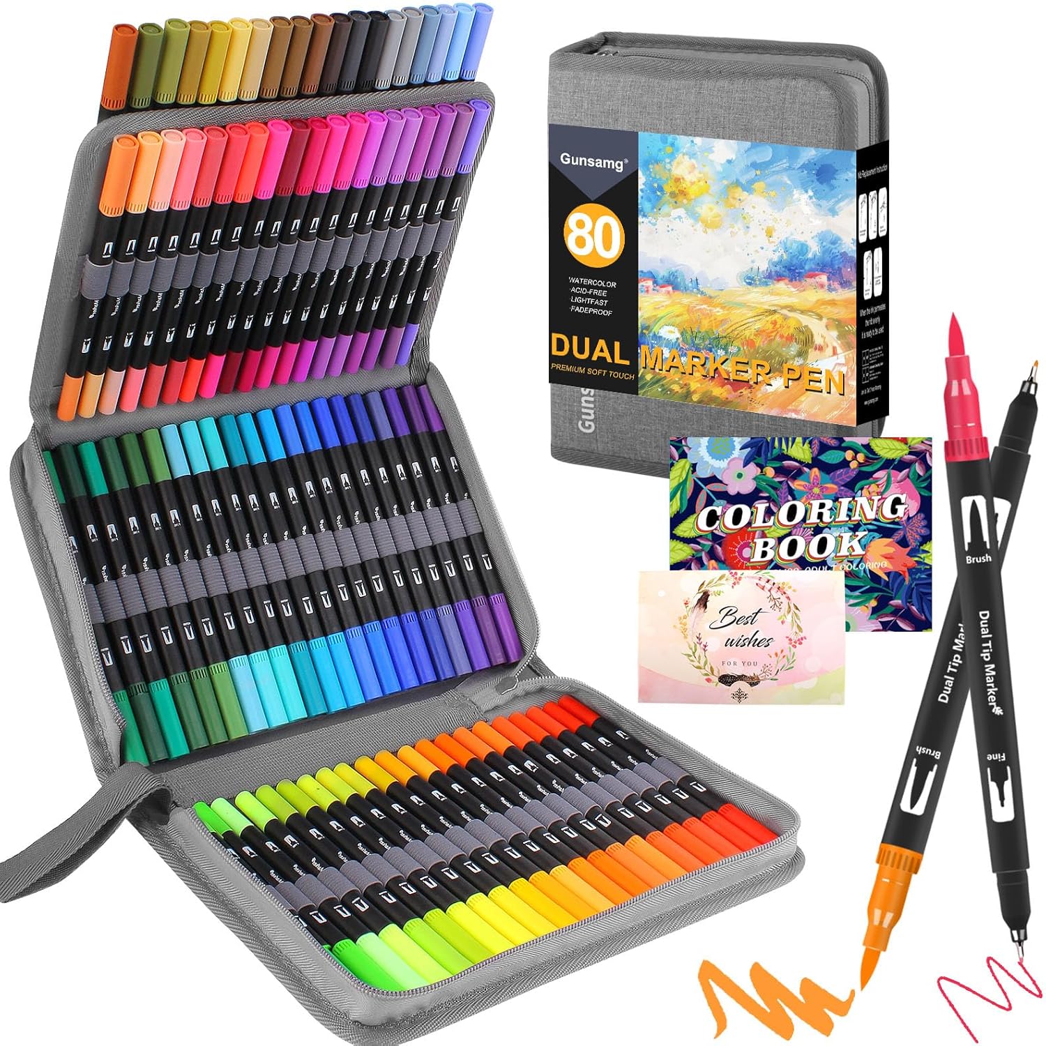 Gunsamg 80 Felt Pens for Painting Sketching Highlighting,Colouring Pens for Adul...
