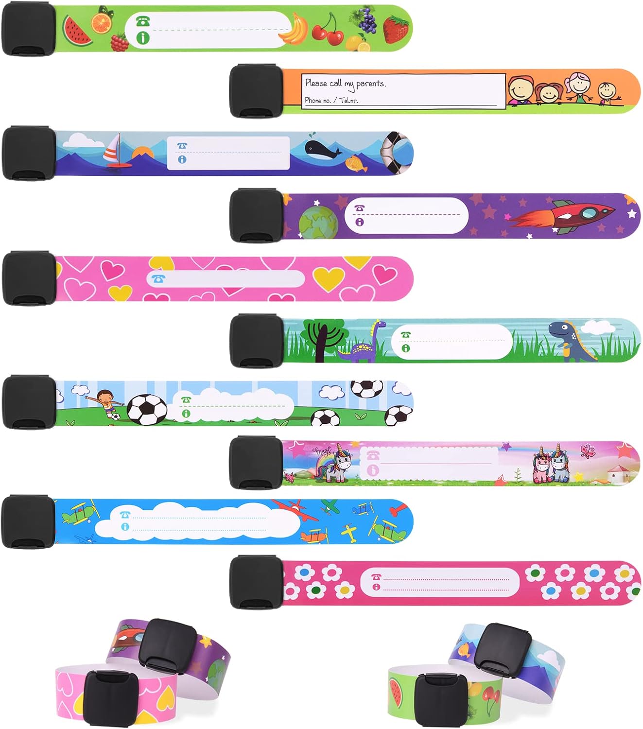 Vicloon 10 Pcs Child Safety ID Wristband, Kids ID Bracelet for Children Emergenc...