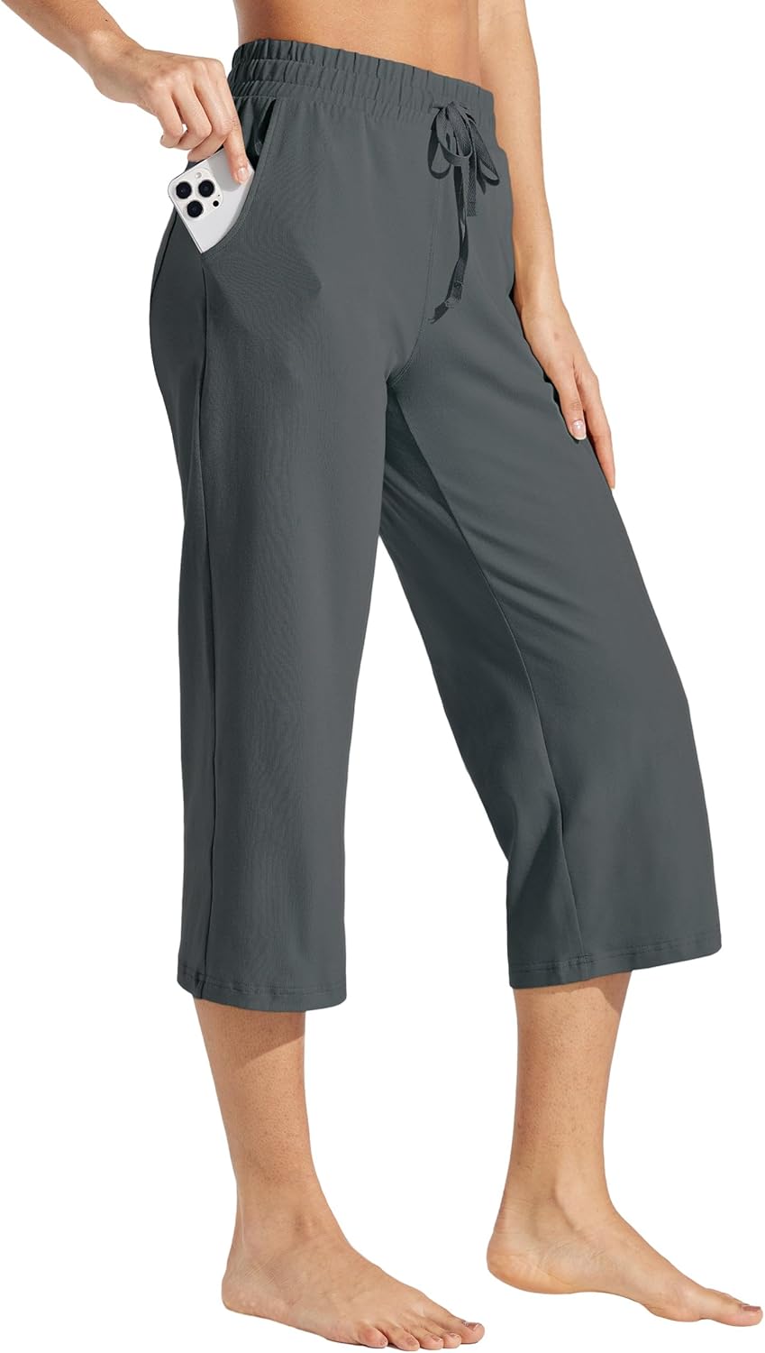 Willit Women's Capris Pants Cotton Yoga Capri Casual Lounge Pants Wide Leg Worko...