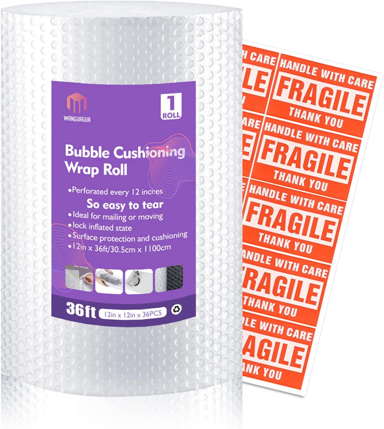 1 Roll 12" X 36' Perforated Nylon Bubble Packing W...