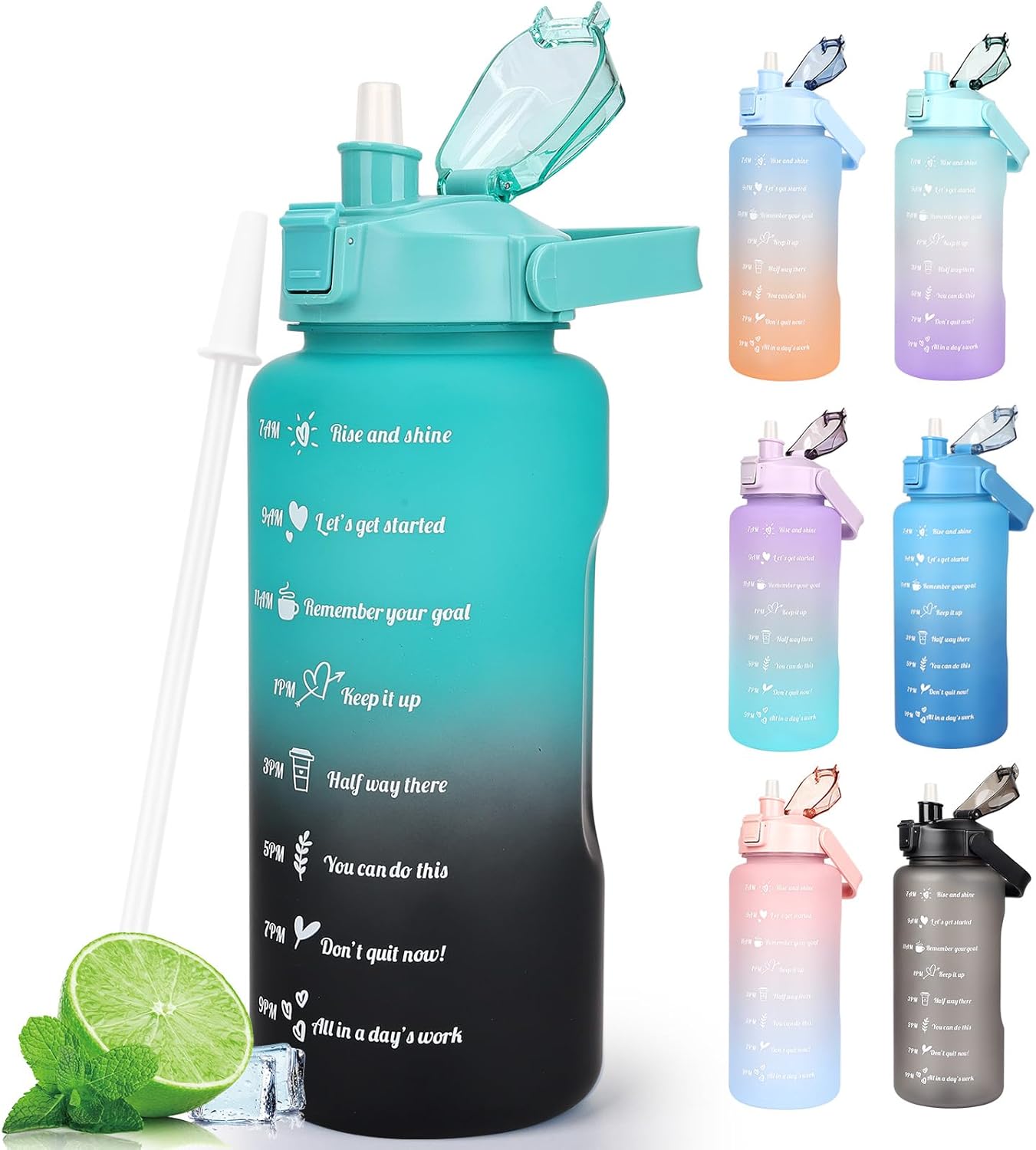 CodiCile Sports Water Bottles 2L BPA Free, Motivational Drinking Water Bottle wi...