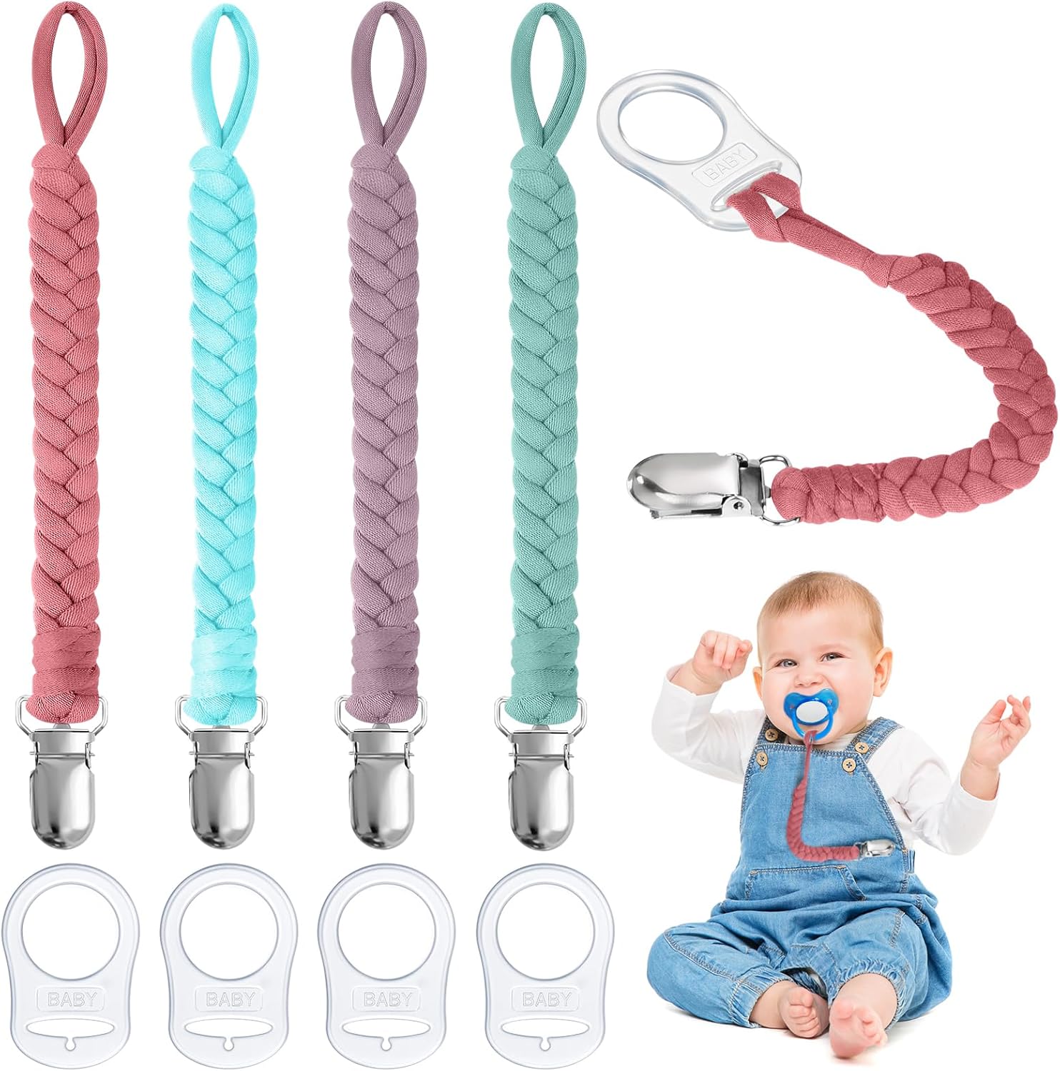 Aolso Dummy Clips Baby Pacifier Chain, 4pcs Baby Dummy Pacifier Chain with 4pcs...