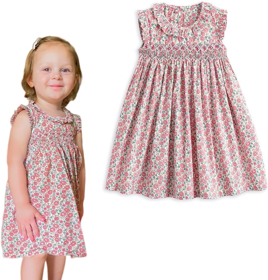 Simplee kids Baby Girl Smocked Dress Summer Casual Short Sleeve Dresses Floral P...