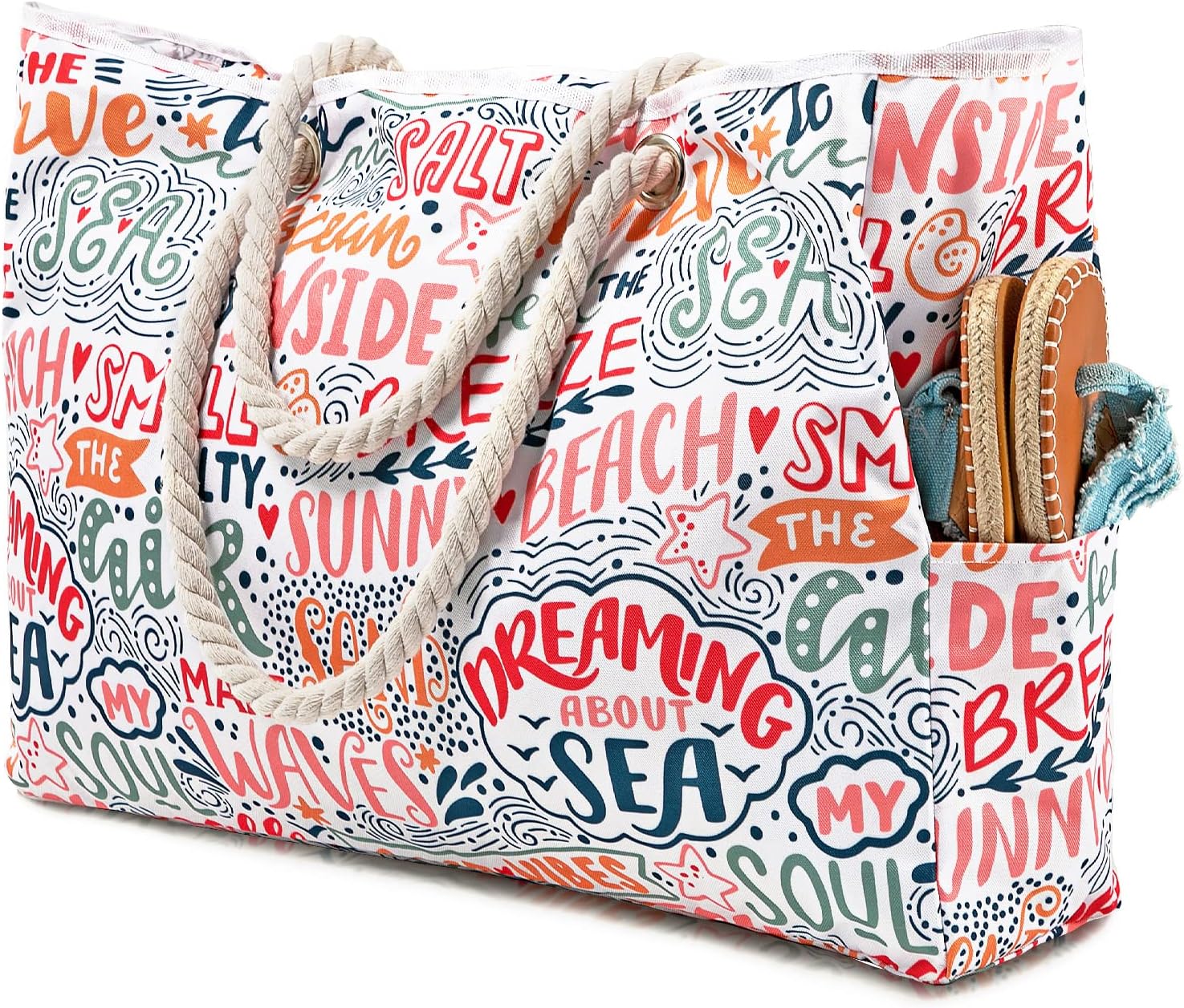 Beach Bags for Women - Large Beach Tote Bag, Women Sandproof Pool Bag for Pool G...