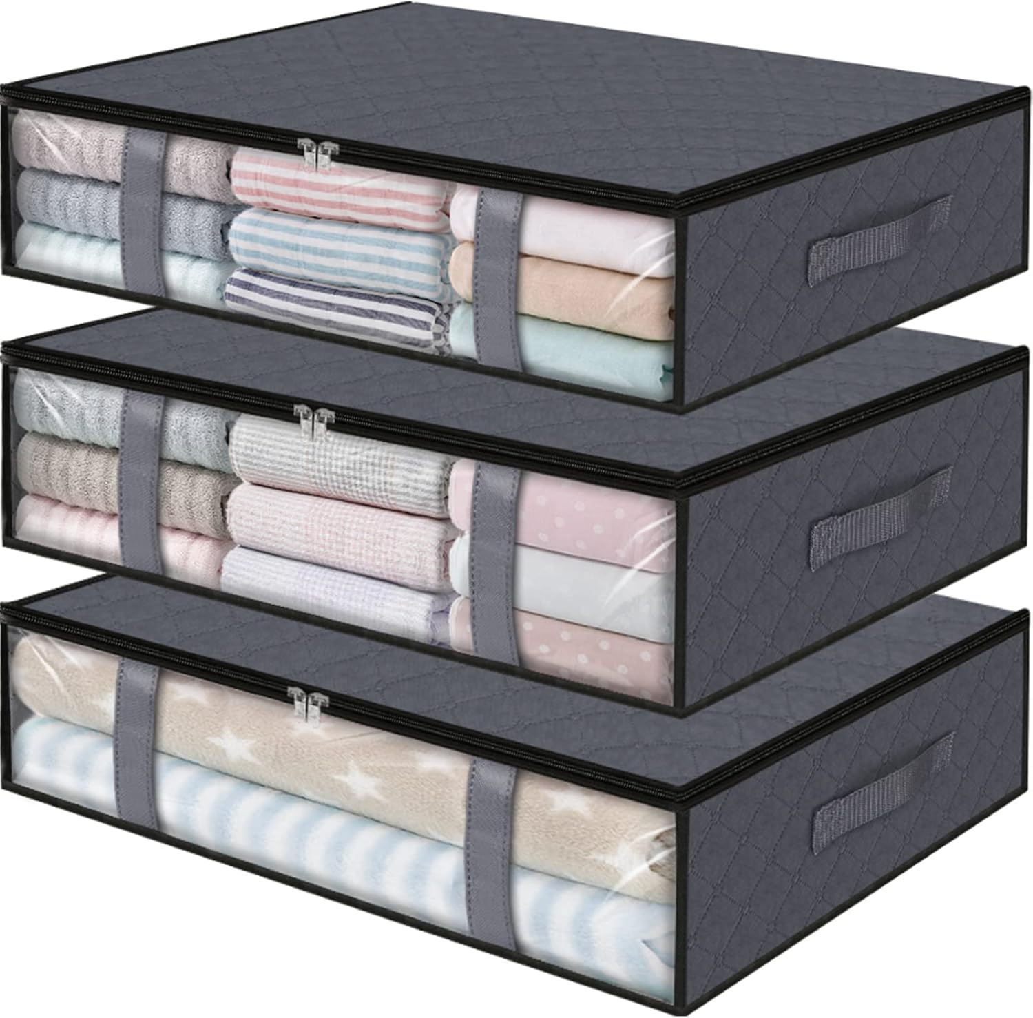 StorageRight Storage Bins,3-Pack Clothes Storage, Foldable Blanket Storage Bags,...
