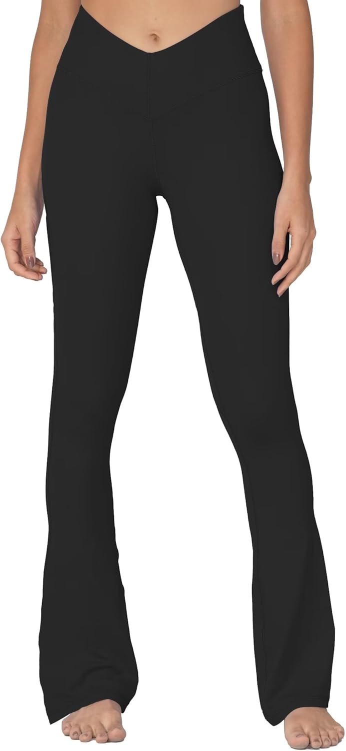 Sunzel Mini Flare Leggings for Women V Crossover Mid Rise Workout Flared Yoga Pa...