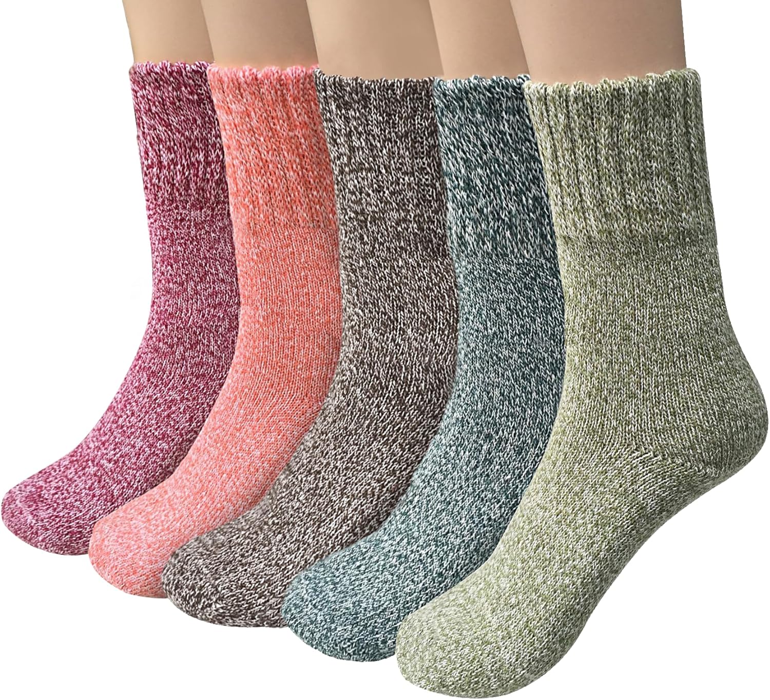 YSense Pack of 5 Womens Wool Socks Winter Warm Hiking Socks Casual Calf Athletic...