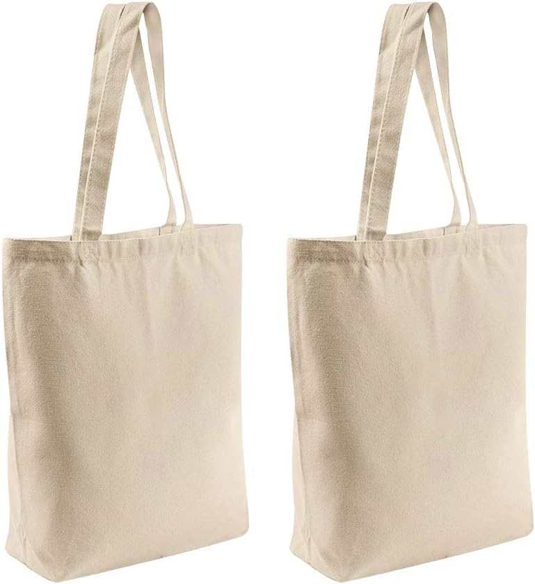 Canvas Tote Bags - 2 Pcs Multi-Purpose Reusable Bags - Perfect for Grocery, Shop...