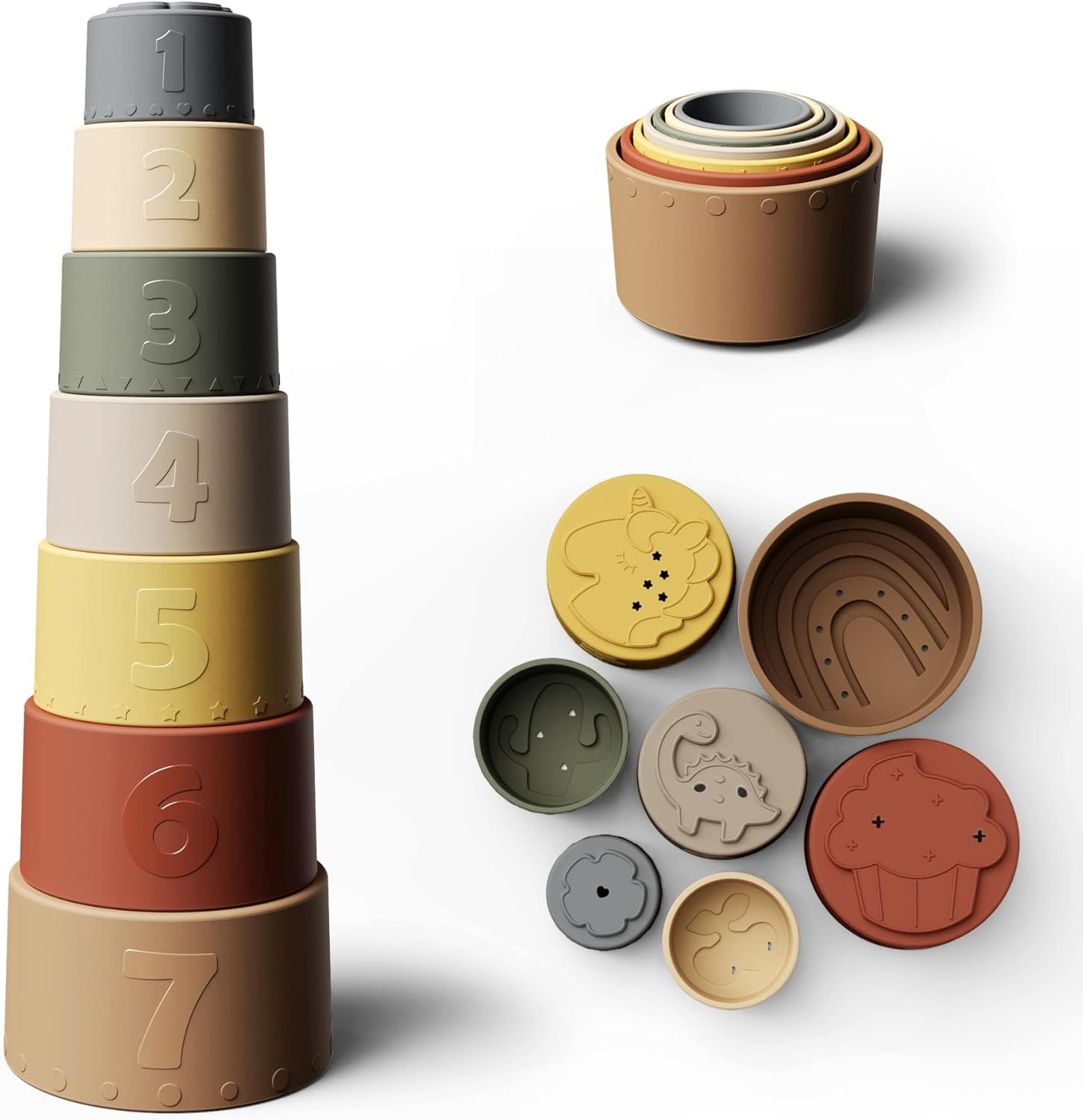 Moonkie Baby Stacking Cups Silicone, Stacking Toys 7 Piece Set, Teething Toys fo...