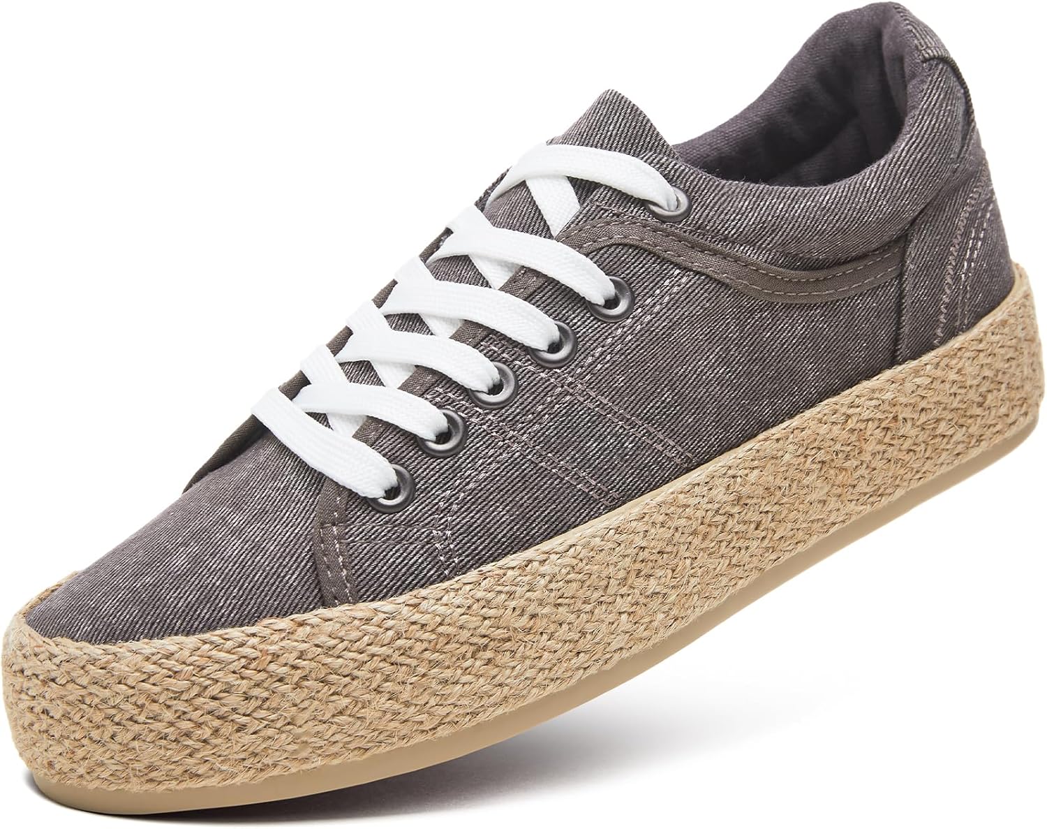 Uoidru Canvas Shoes for Women Platform Sneakers Soft Washed Demin Canvas Sneaker...