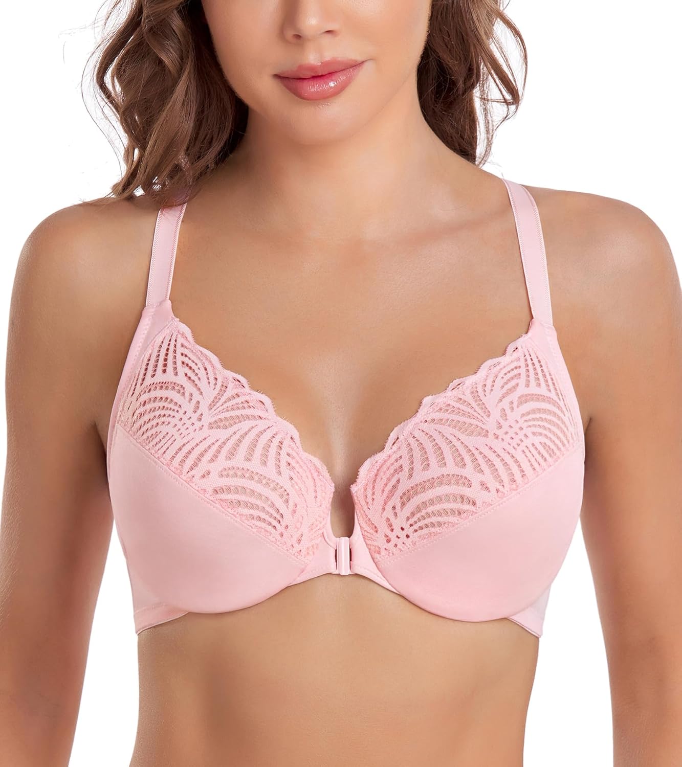 DotVol Women's Front Closure Underwire T-Back Full Figure Plus Size Unlined Seam...