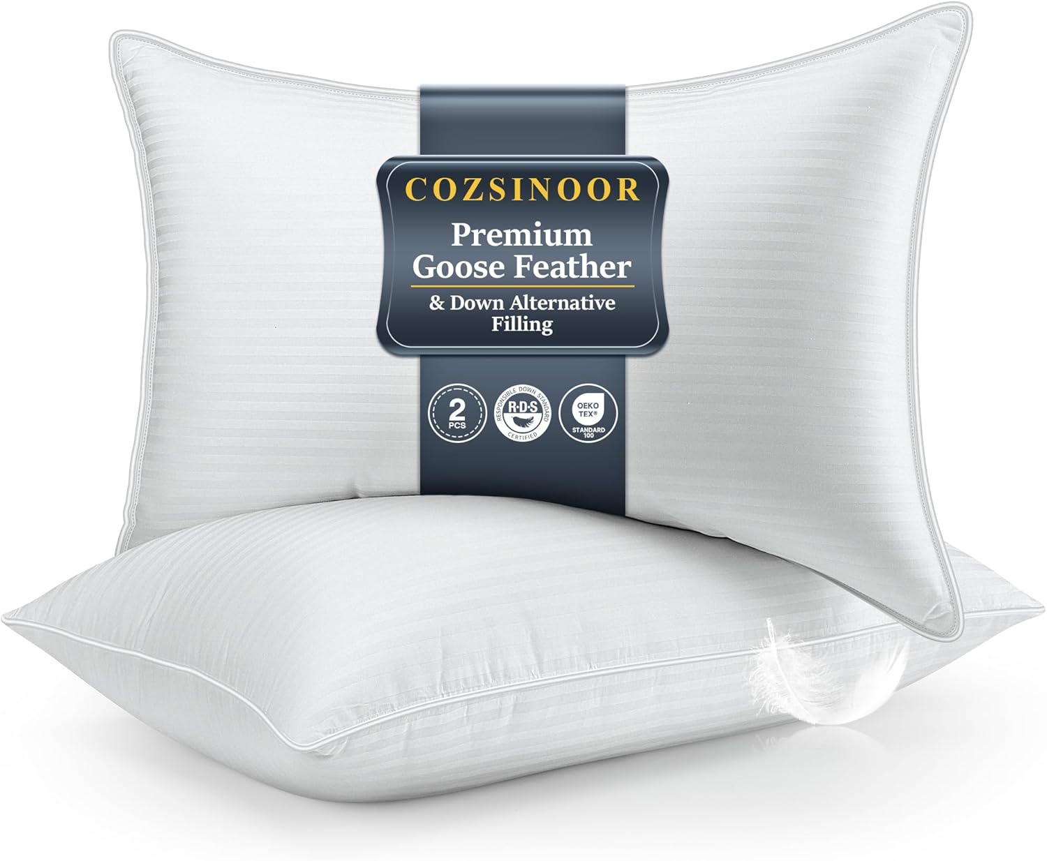 COZSINOOR Goose Feather Pillows Queen Size - Set of 2, Hotel Down Bed Pillow for...
