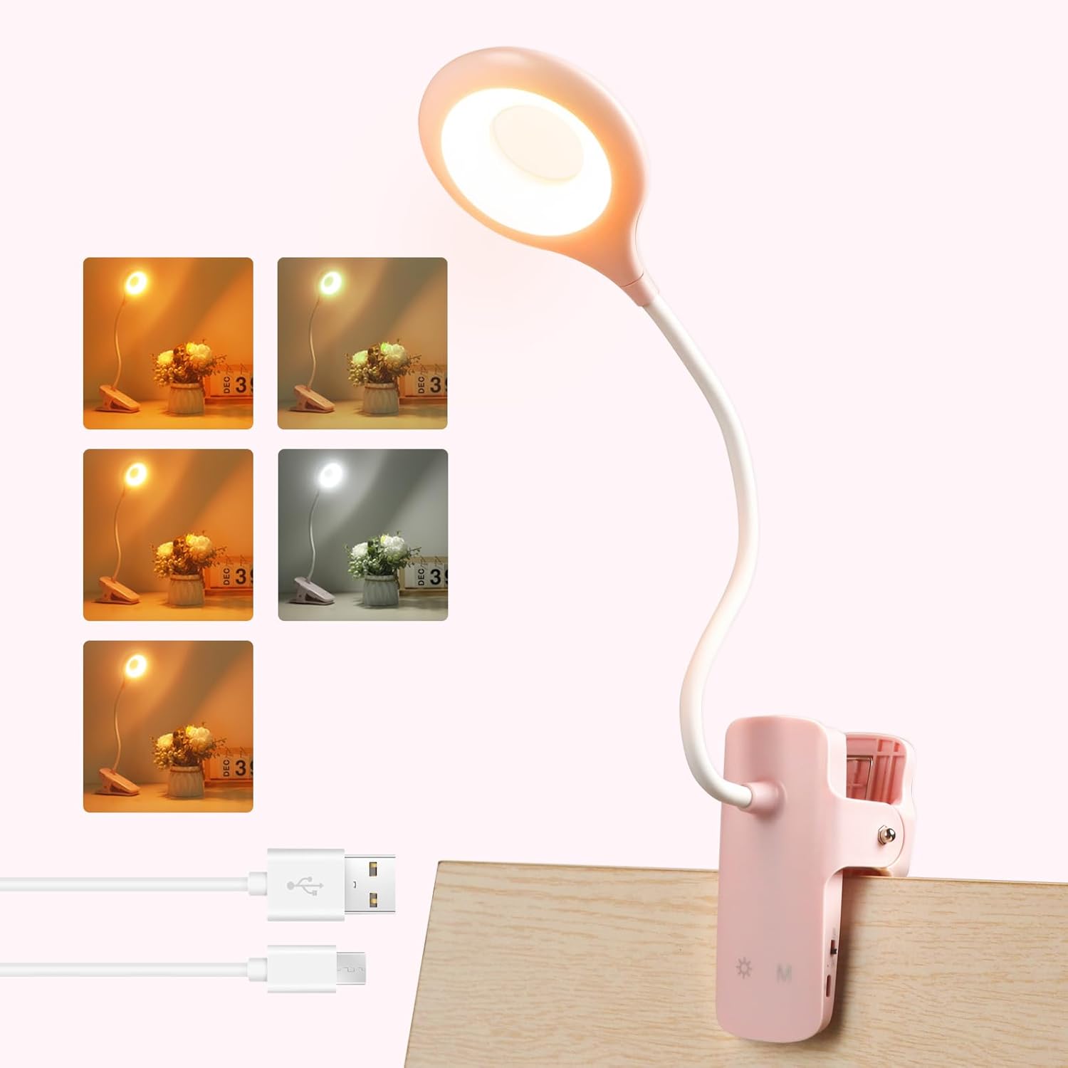 3W Rechargeable Clip on Bed Light, Type C Charging, 5 Colour & 5 Brightness, 28...
