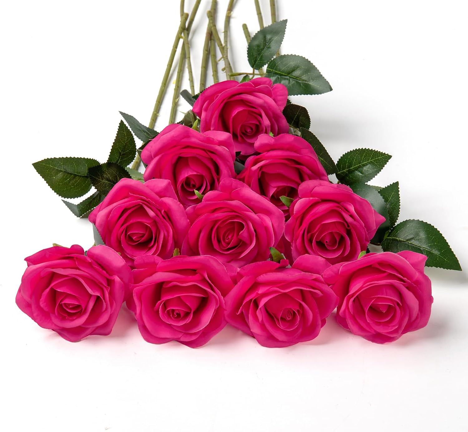 DuHouse 10Pcs Artificial Roses Fake Silk Flowers Realistic Bridal Bouquets with...