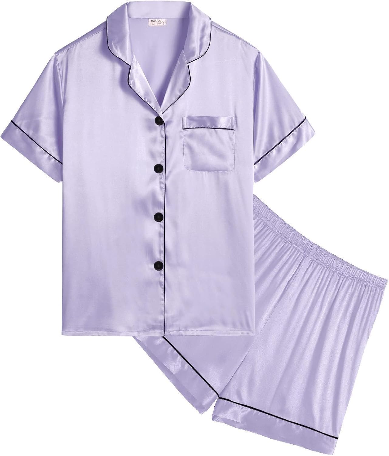 SWOMOG Kids Satin Pajamas Sets Girls Boys Button-Down Pjs Short Sleeve Silk Nigh...