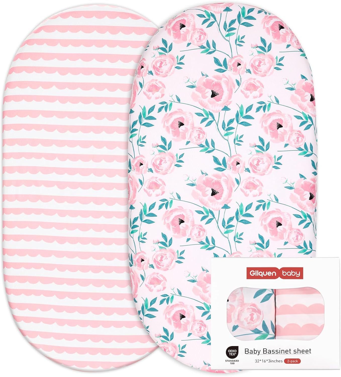 GLLQUEN BABY 2 Pack Moses Basket Fitted Sheets, Newborn Pram Sheets Fitted, 100%...