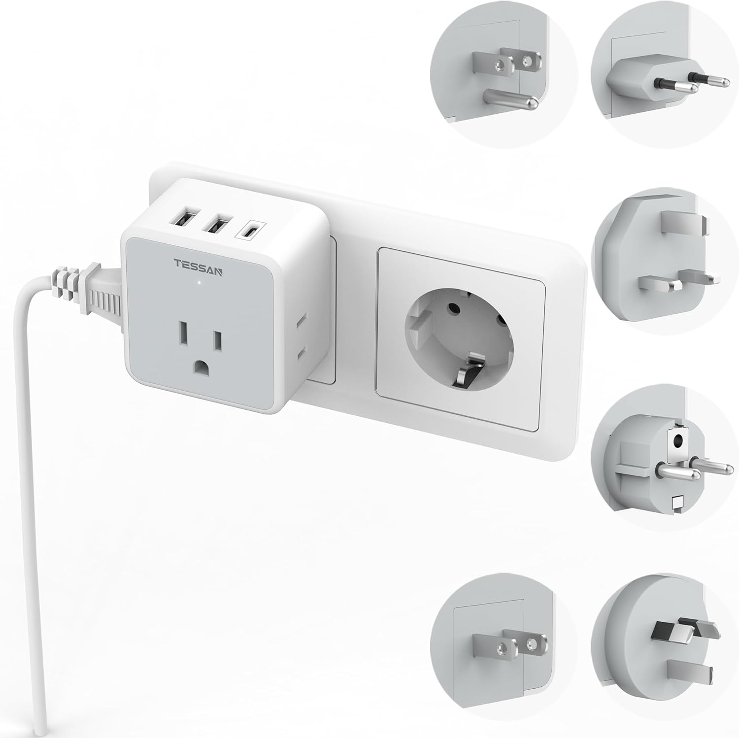 TESSAN Universal Travel Adapter Kit, 6-in-1 International Power Adapter with 3 U...