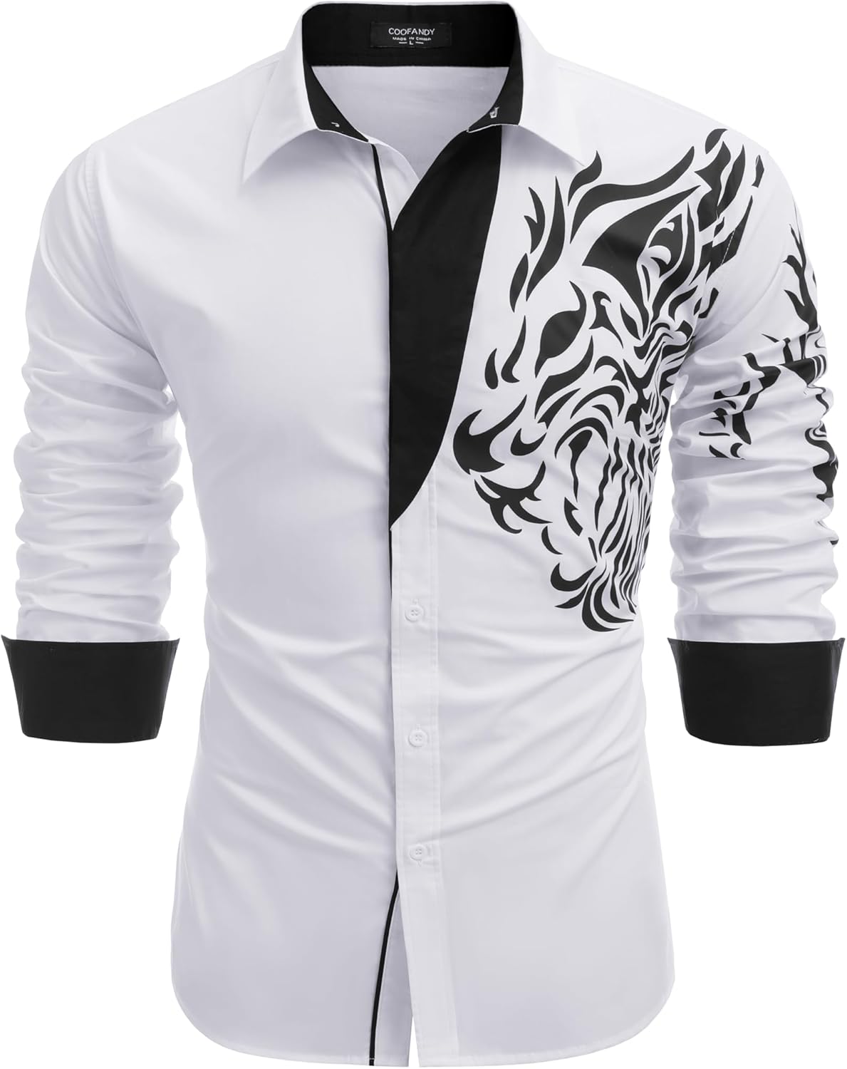 COOFANDY Men's Print Button Down Dress Shirt Fashion Long Sleeve Casual Shirts M...