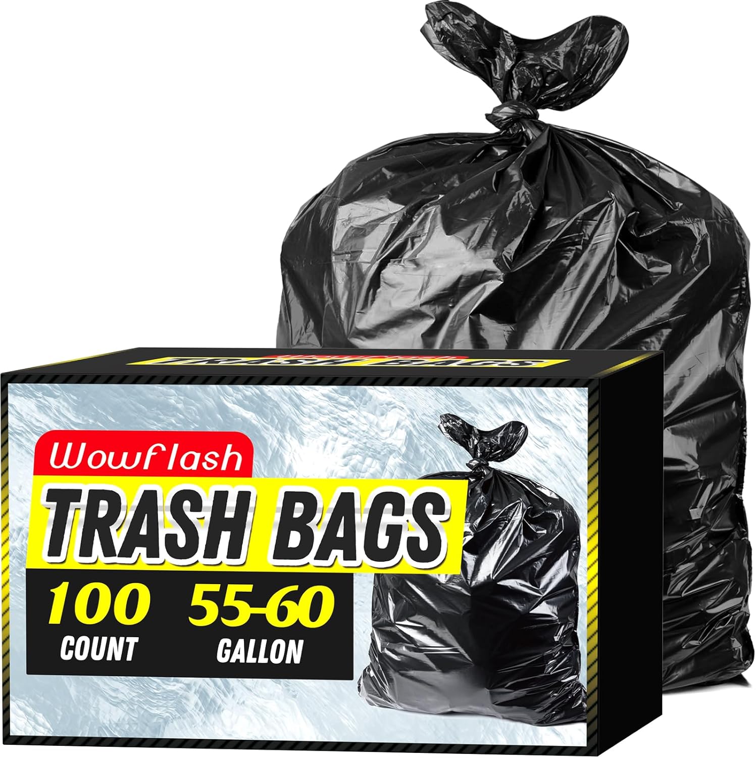 100 Count 55-60 Gallon Trash Bags, Sturdy & Tear-Resistant Commercial Can Liners...