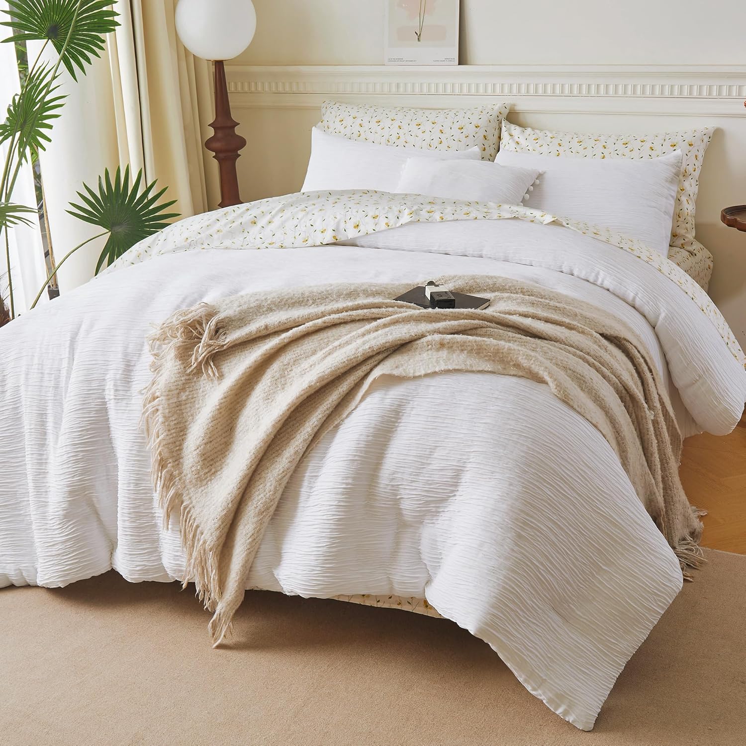 8 Piece Comforter Set Queen, Luxury Woven Texture Bed in A Bag Bedding Sets Quee...
