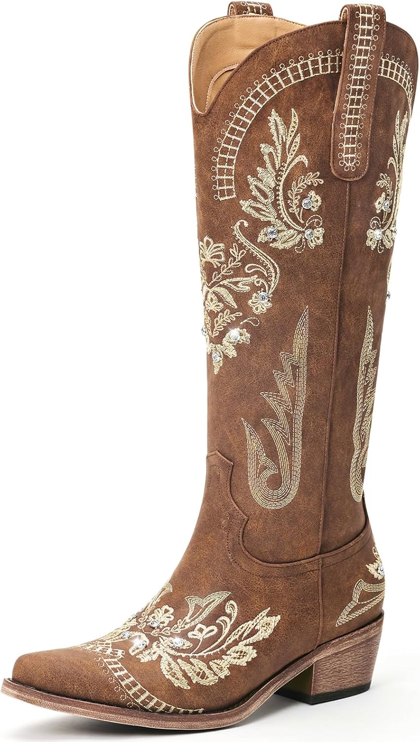Cowboy Boots for Women - Wide Calf Knee High Cowgirl Boots, Glitter Sparkly Rhin...