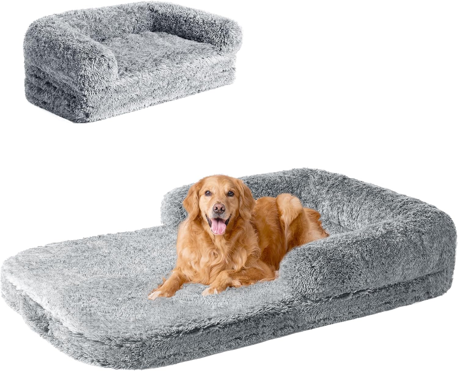 EHEYCIGA Foldable XXL Dog Bed, Faux Fur Fluffy Dog Bed for Extra Large Dogs, Ort...