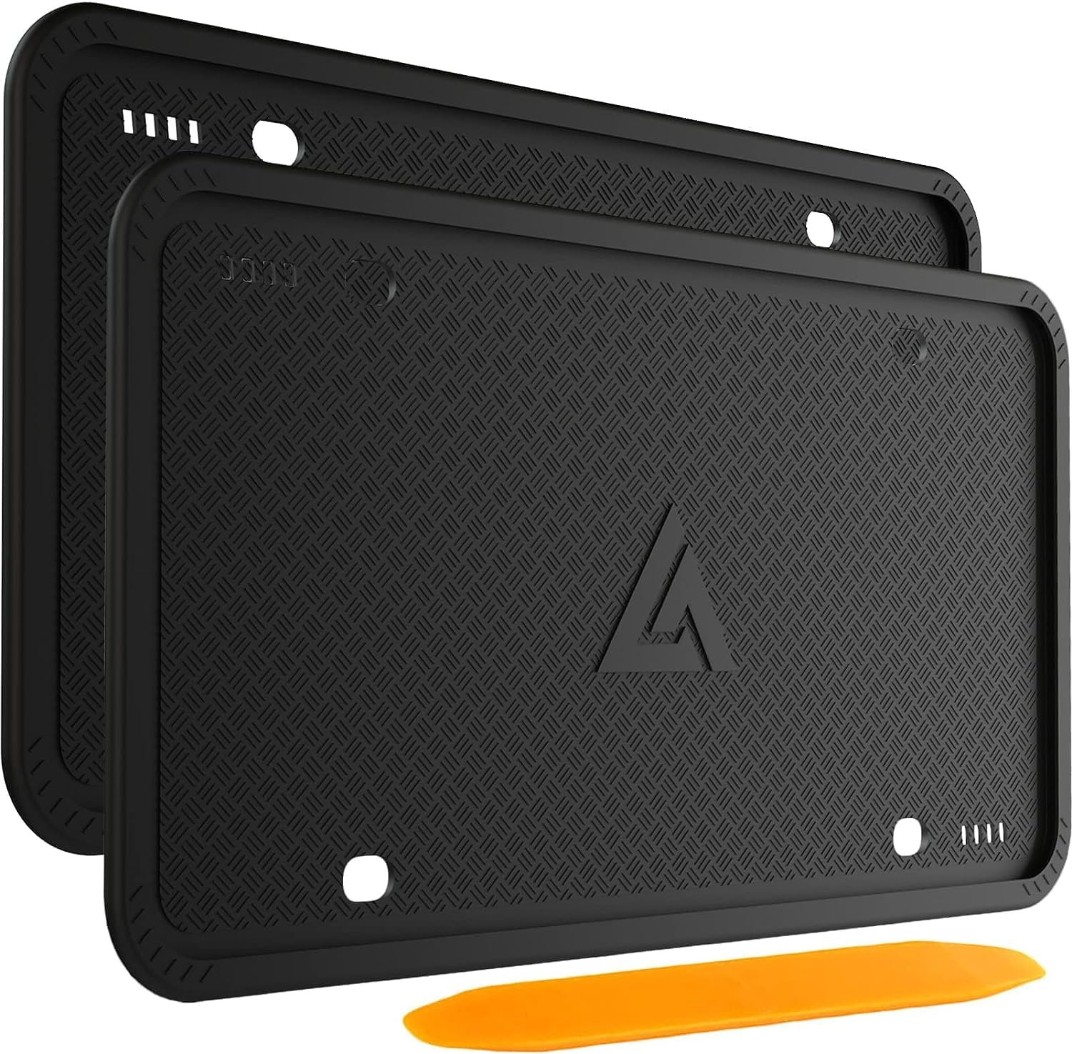 Aujen Silicone License Plate Frames Black, 2 Pack Car License Plate Frame, Unive...
