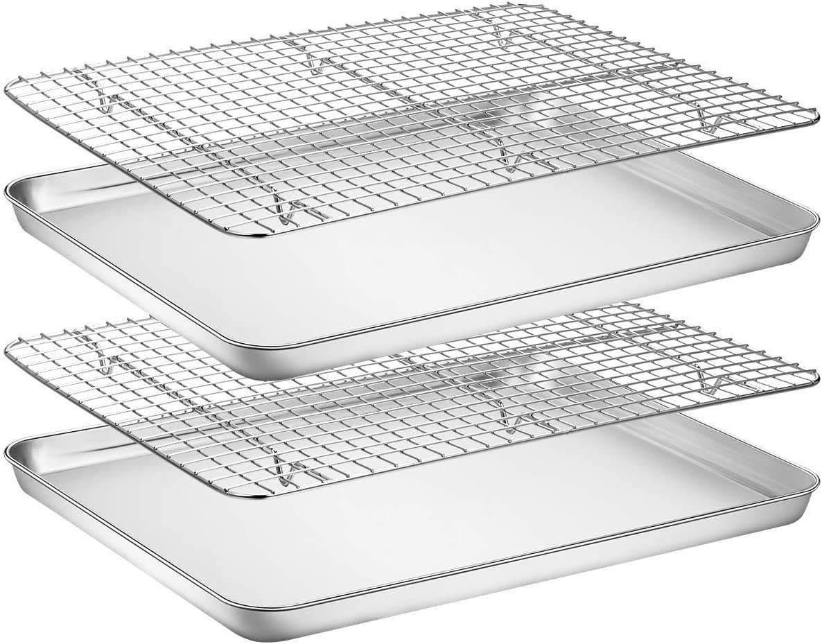 Umiten Baking Sheet & Rack [2-in-1], Stainless Steel Cookie Pan with Cooling Rac...