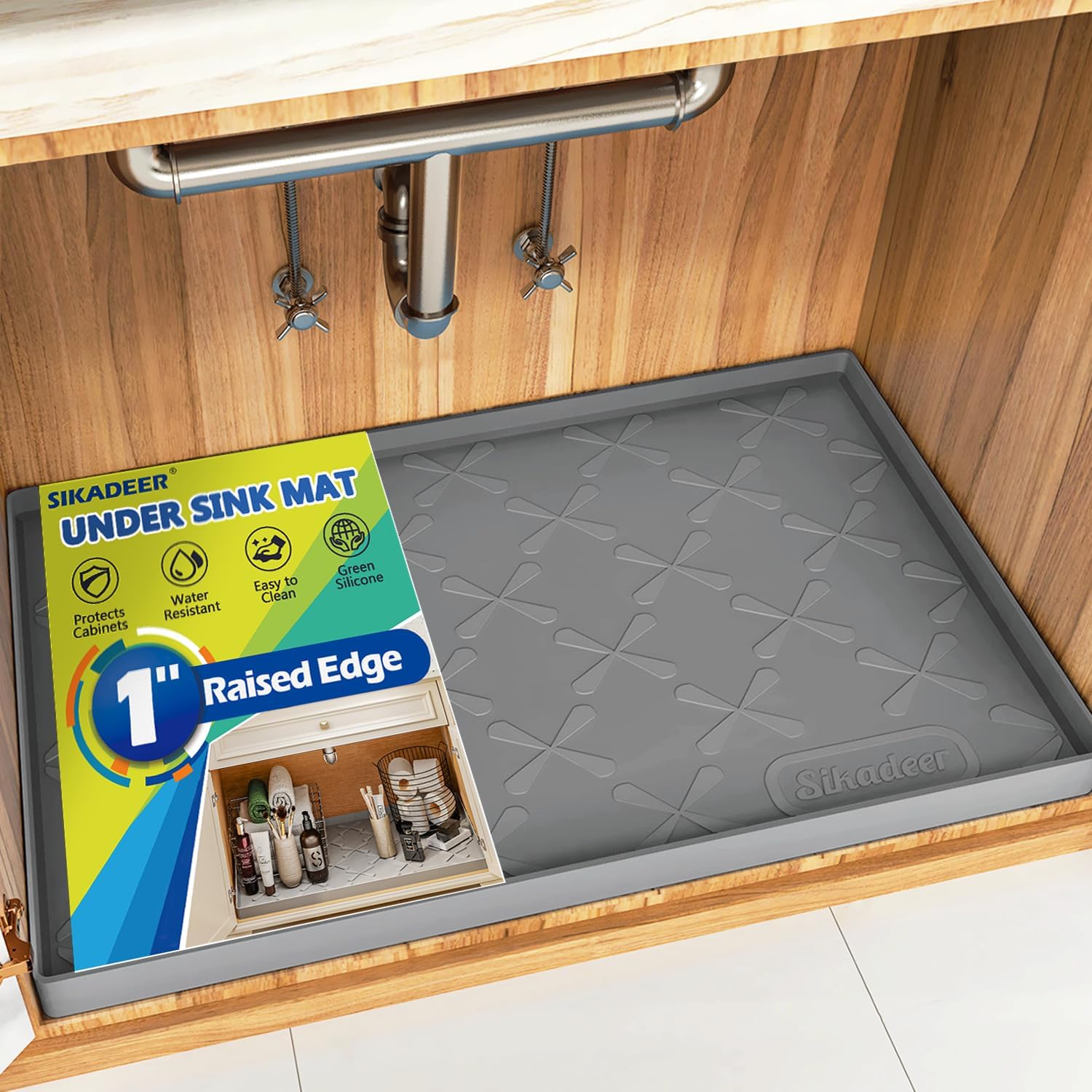 SIKADEER Thicken Under Sink Mat 28" x 22", Waterproof Food-Grade Silicone Tray,...