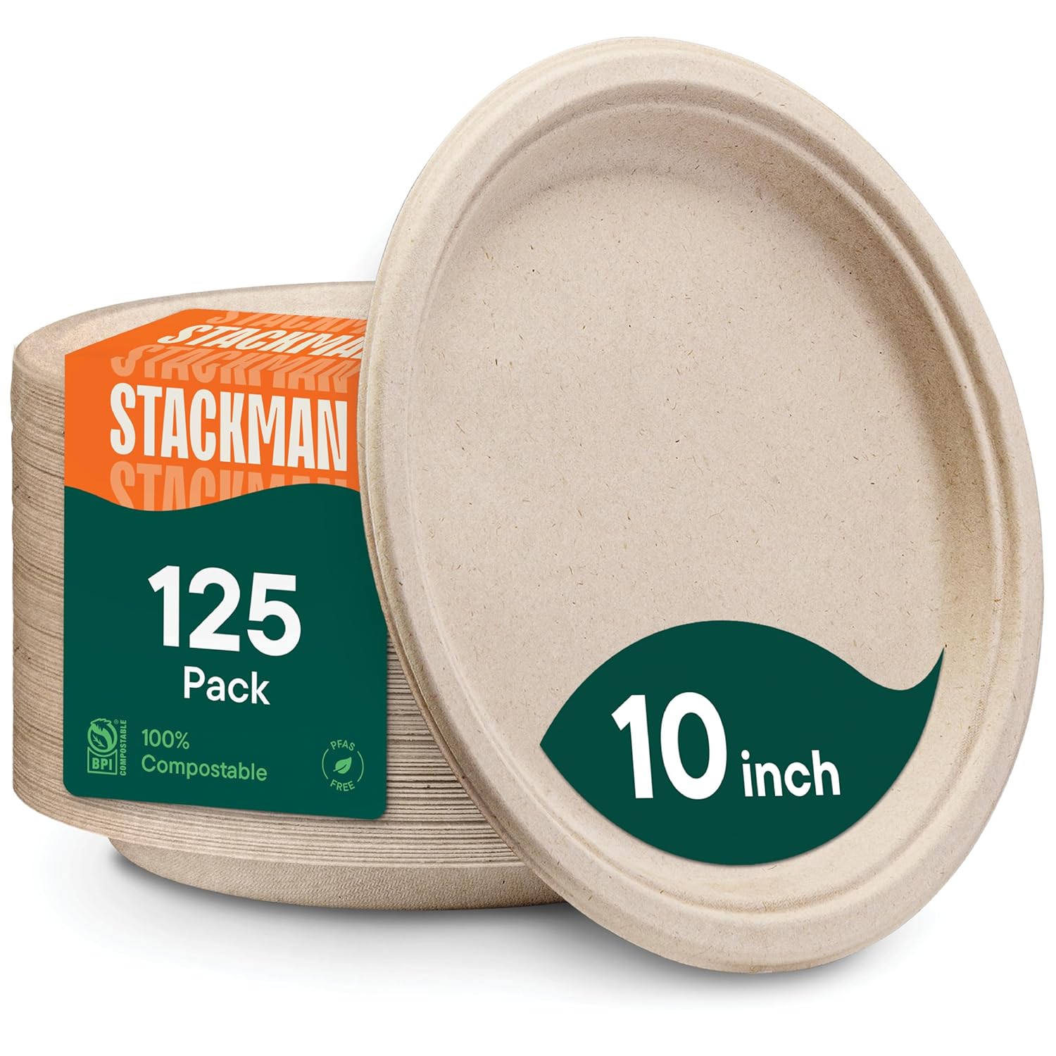 Paper Plates, 100% Compostable Heavy Duty Disposable 10 Inch Plate - [125-Pack]...