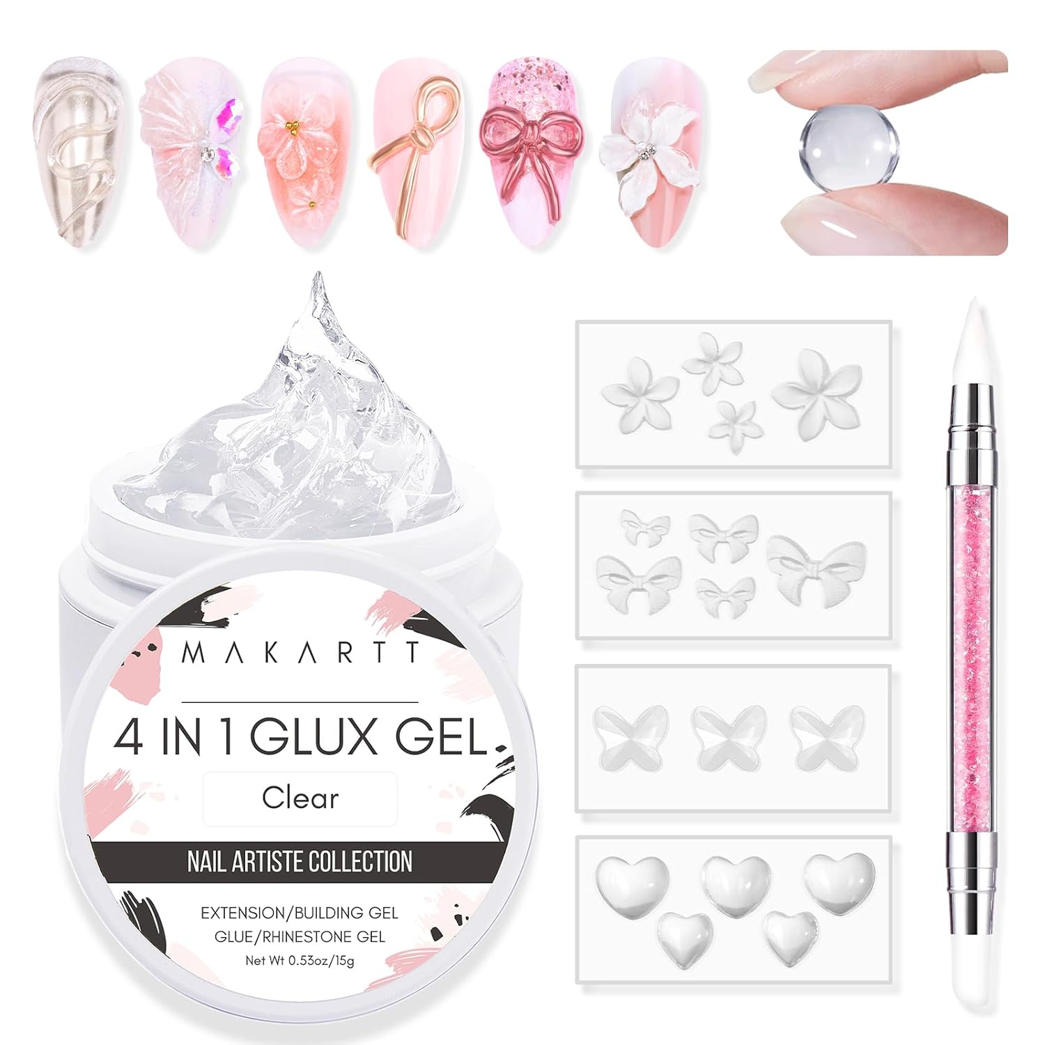 Makartt Solid Gel Builder Mini Kit for 3D Scupting DIY - 15ML 4 in 1 Nail Extens...